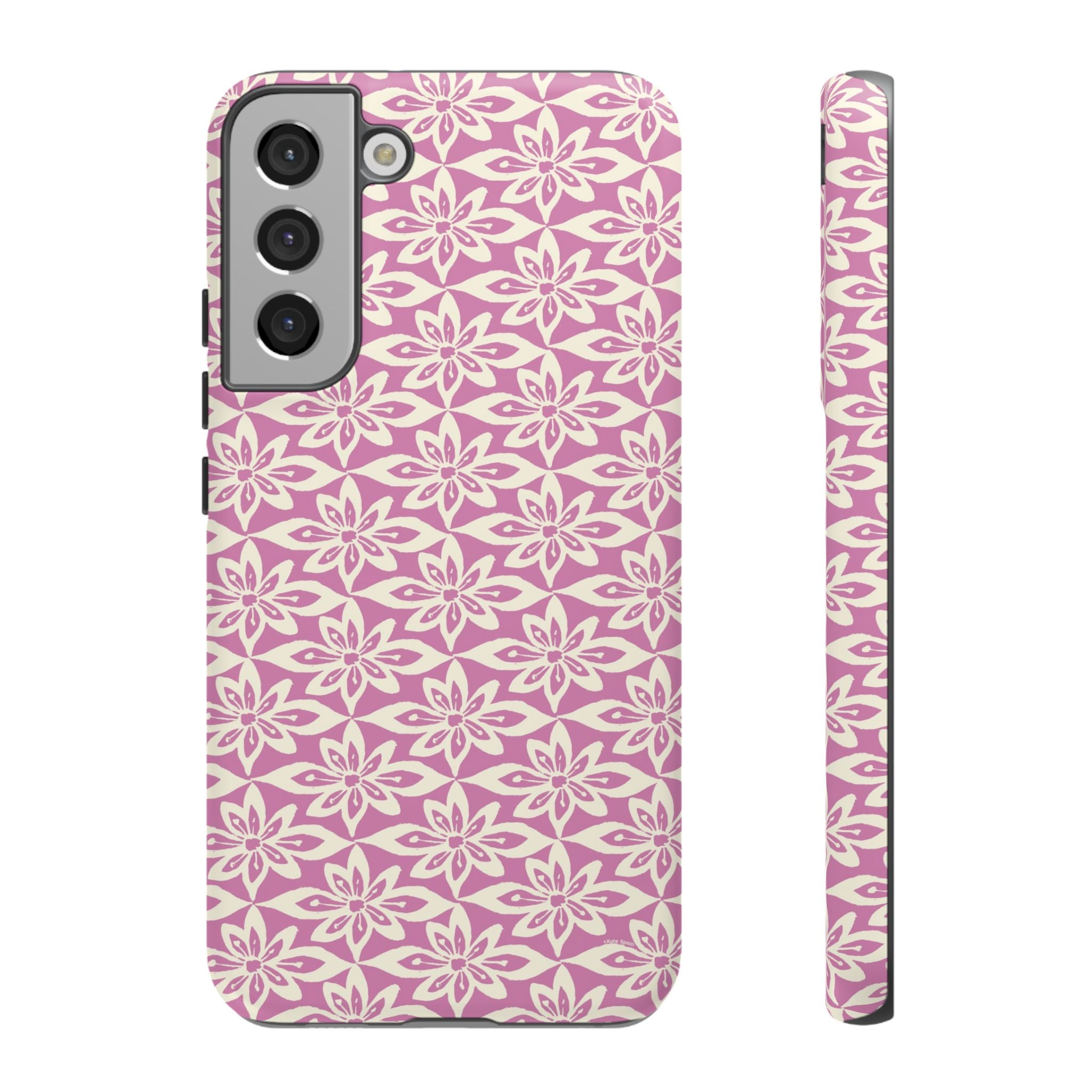 Lily Rose Samsung Galaxy S22 Plus Glossy case — graphic white lily print on soft rose — botanical phone case by Kate Spain