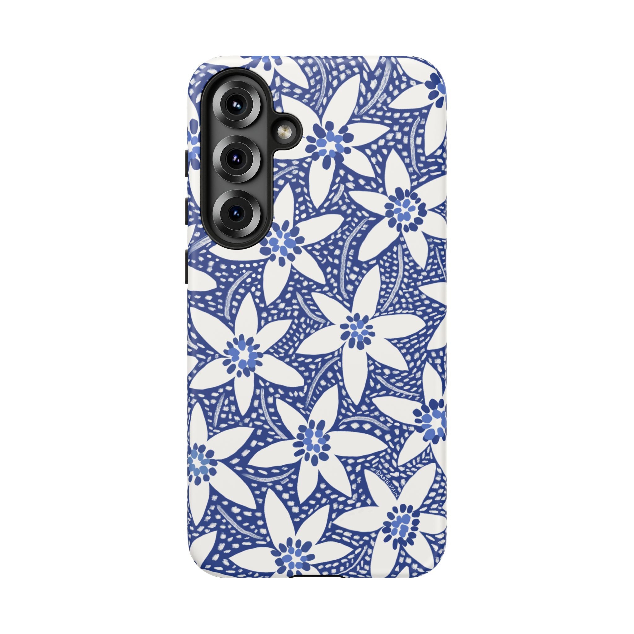Starflower Samsung Galaxy S25 Plus Case – Matte | navy, white geometric starflower print