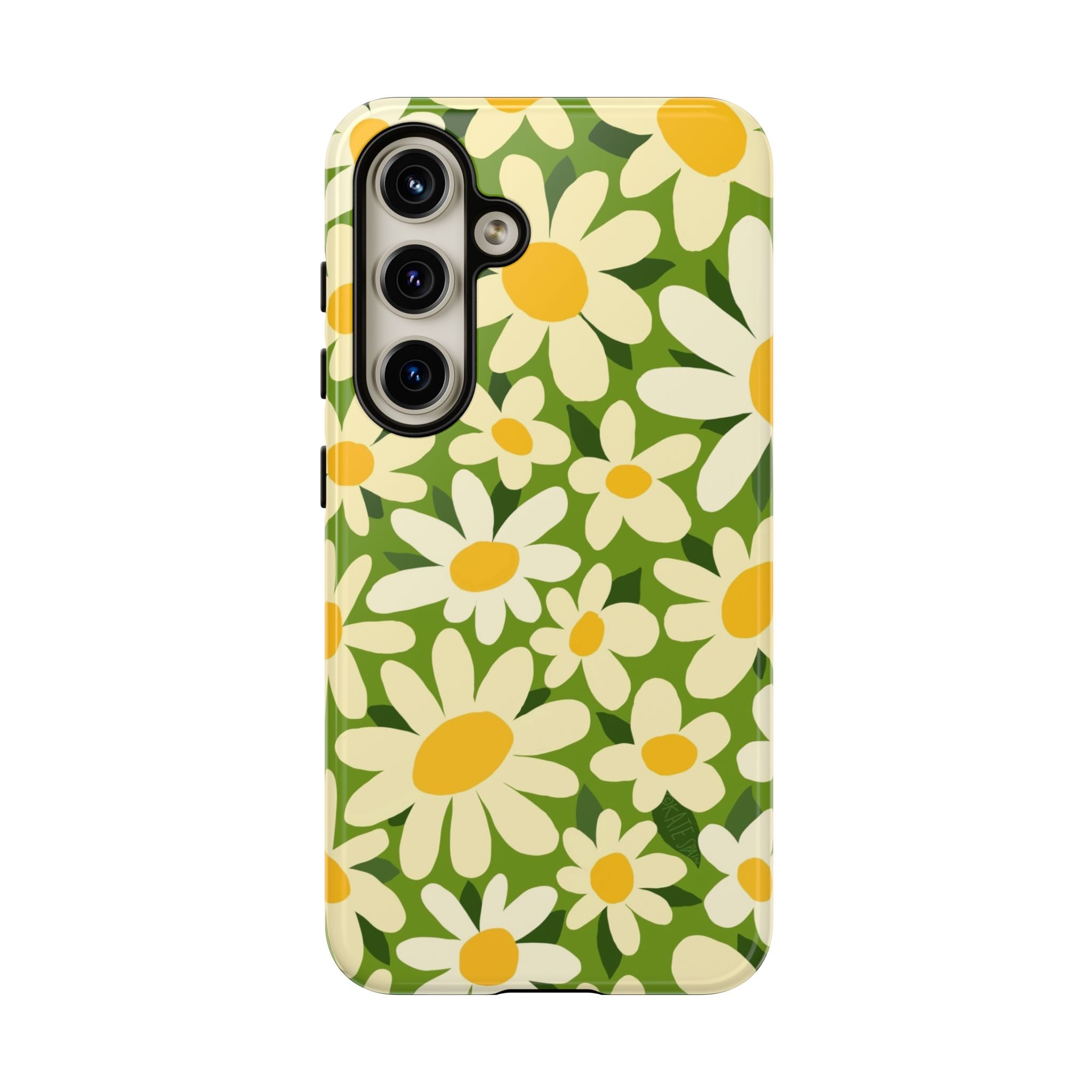 Luxury Shasta Samsung Galaxy S24 Case – Glossy | green, white, yellow daisy floral print