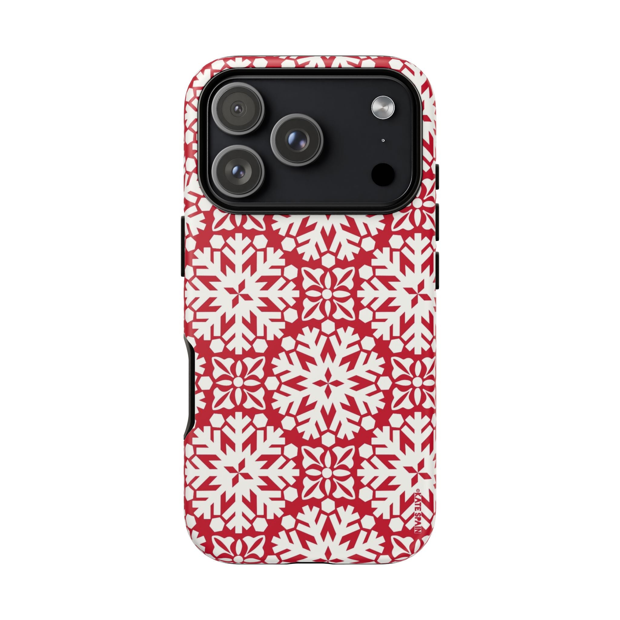 Flurry Tough iPhone 17 Pro Case – Matte | red, cream geometric snowflake medallion print