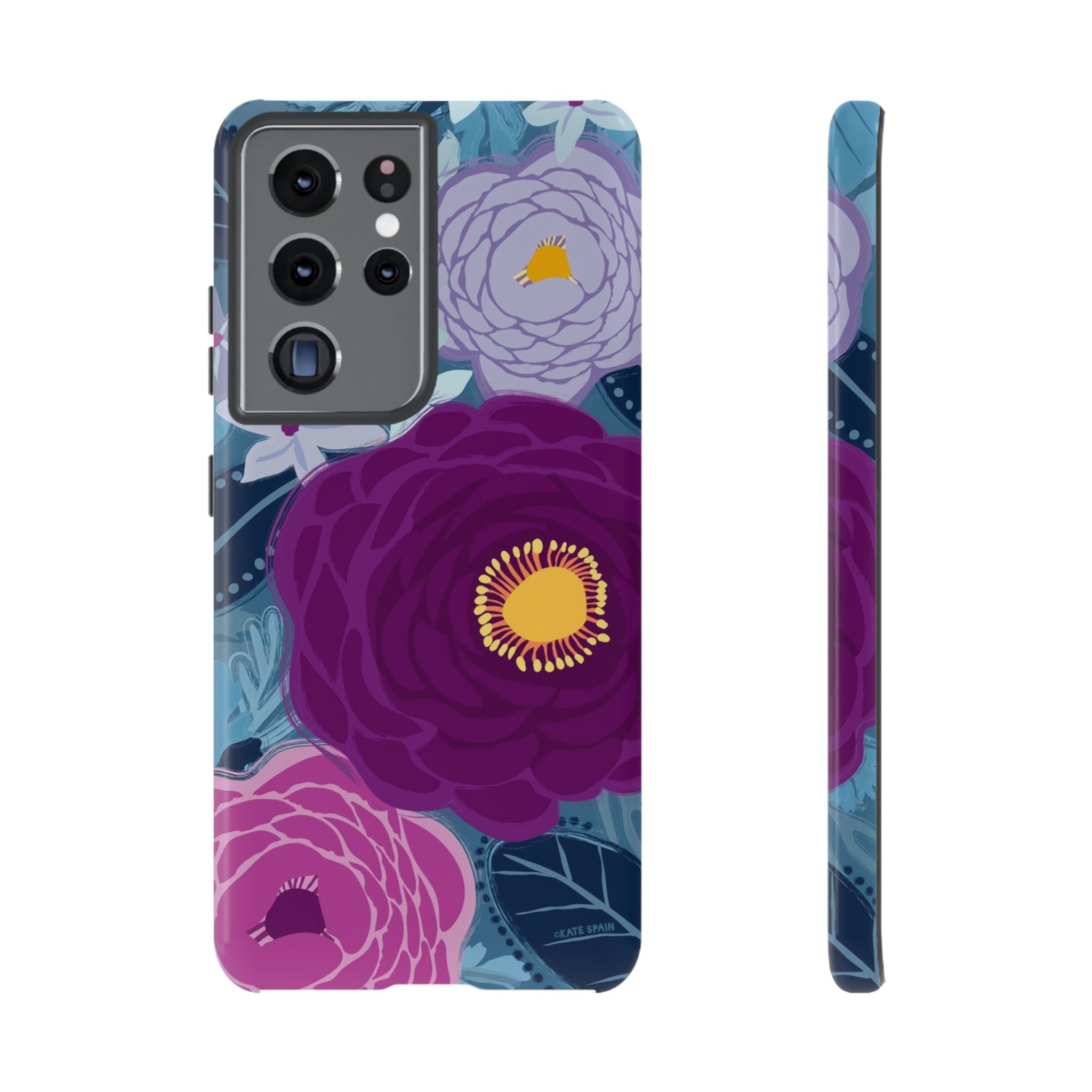 Bloomerie Samsung Tough Case Samsung Galaxy S21 Ultra Case – Glossy | navy, purple, magenta botanical peony floral print