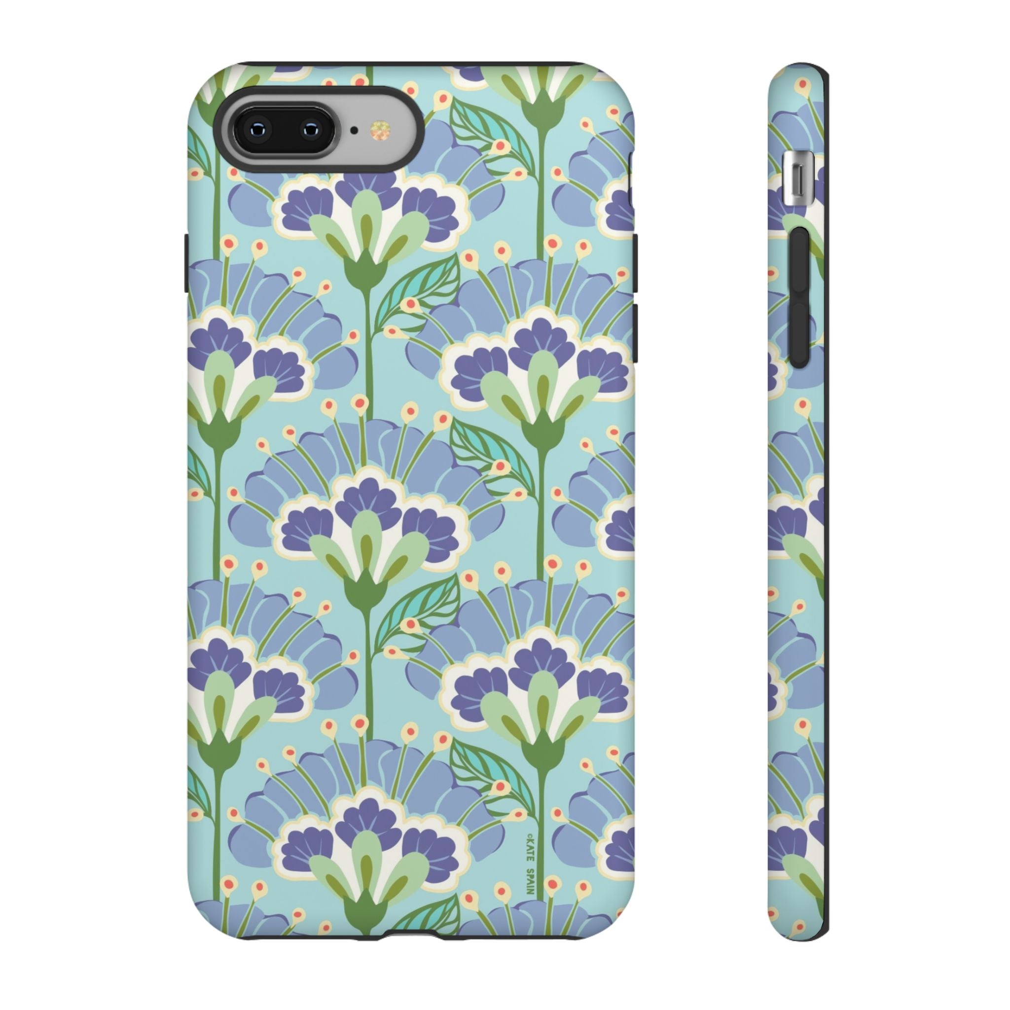 Lantern Flower Tough iPhone 8 Plus Case – Matte | aqua, periwinkle, green botanical lantern floral print