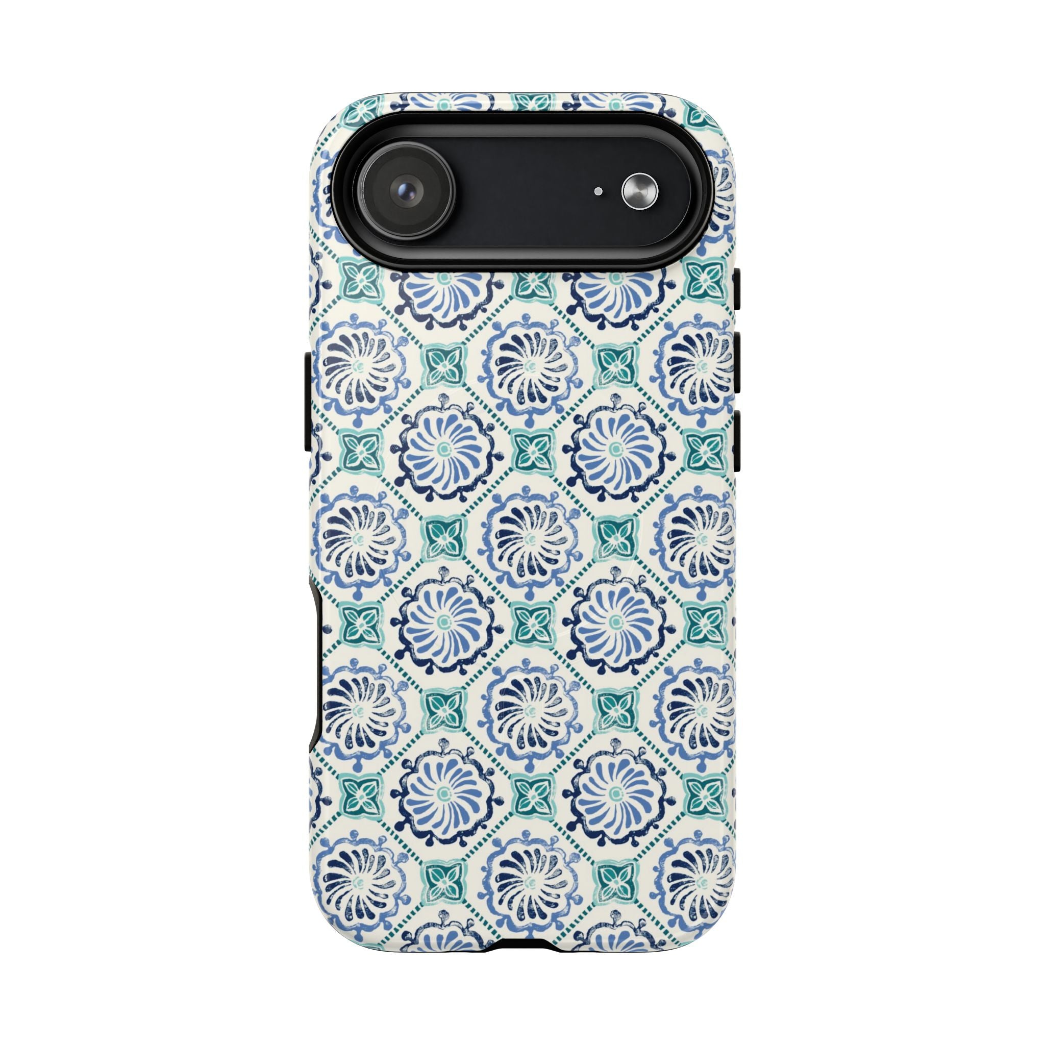 Horizon Blue Tile MagSafe iPhone 17 Air Case – Glossy | blue, turquoise, cream white MagSafe compatible, dual-layer protection