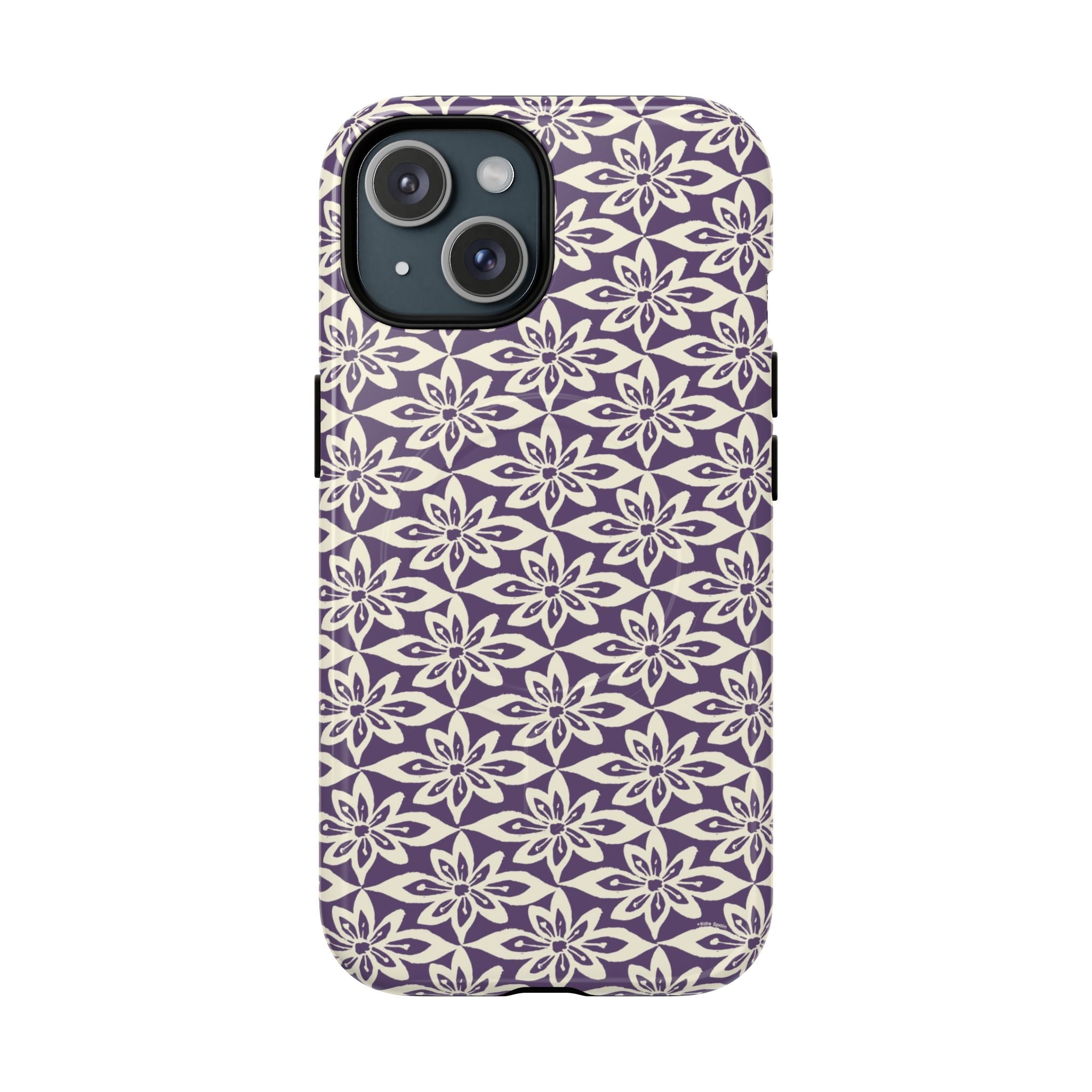 Lily Plum MagSafe iPhone 15 Case – Glossy | graphic white lily print on rich violet — botanical MagSafe case by Kate Spain