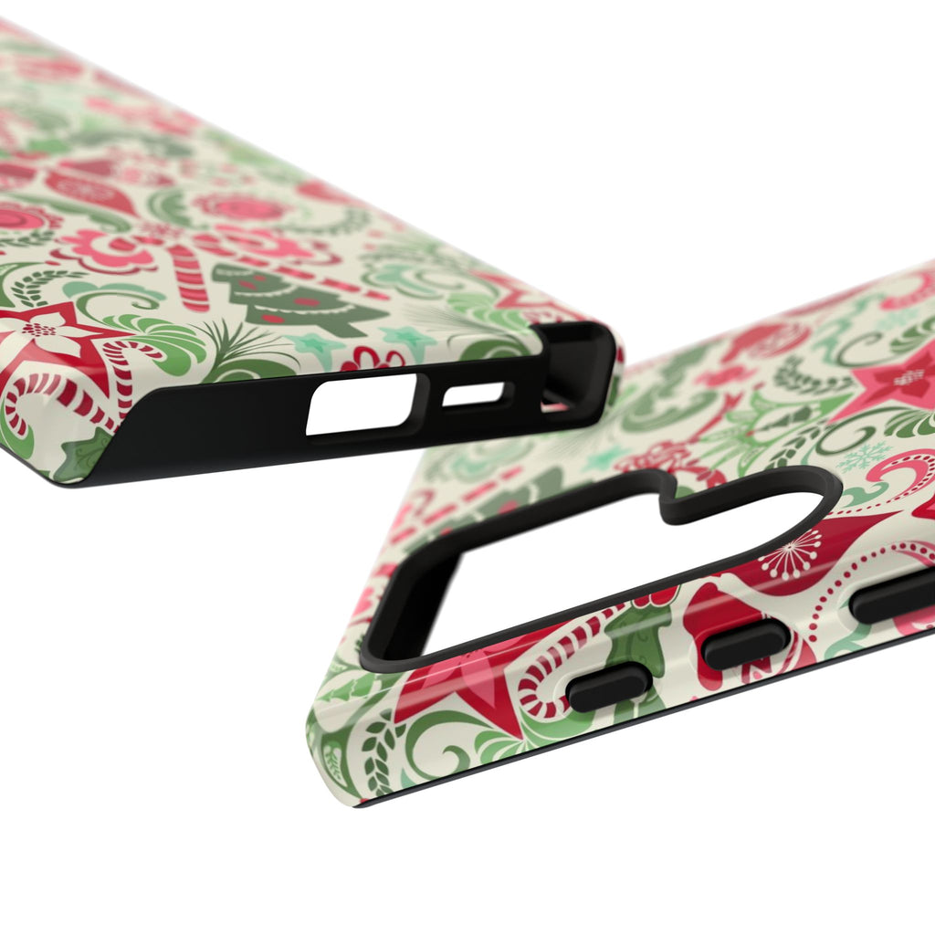 Luxury Wonderland Samsung S24 Ultra Case – detail view of case buttons and ports | cream, red, green ornate damask Christmas floral print