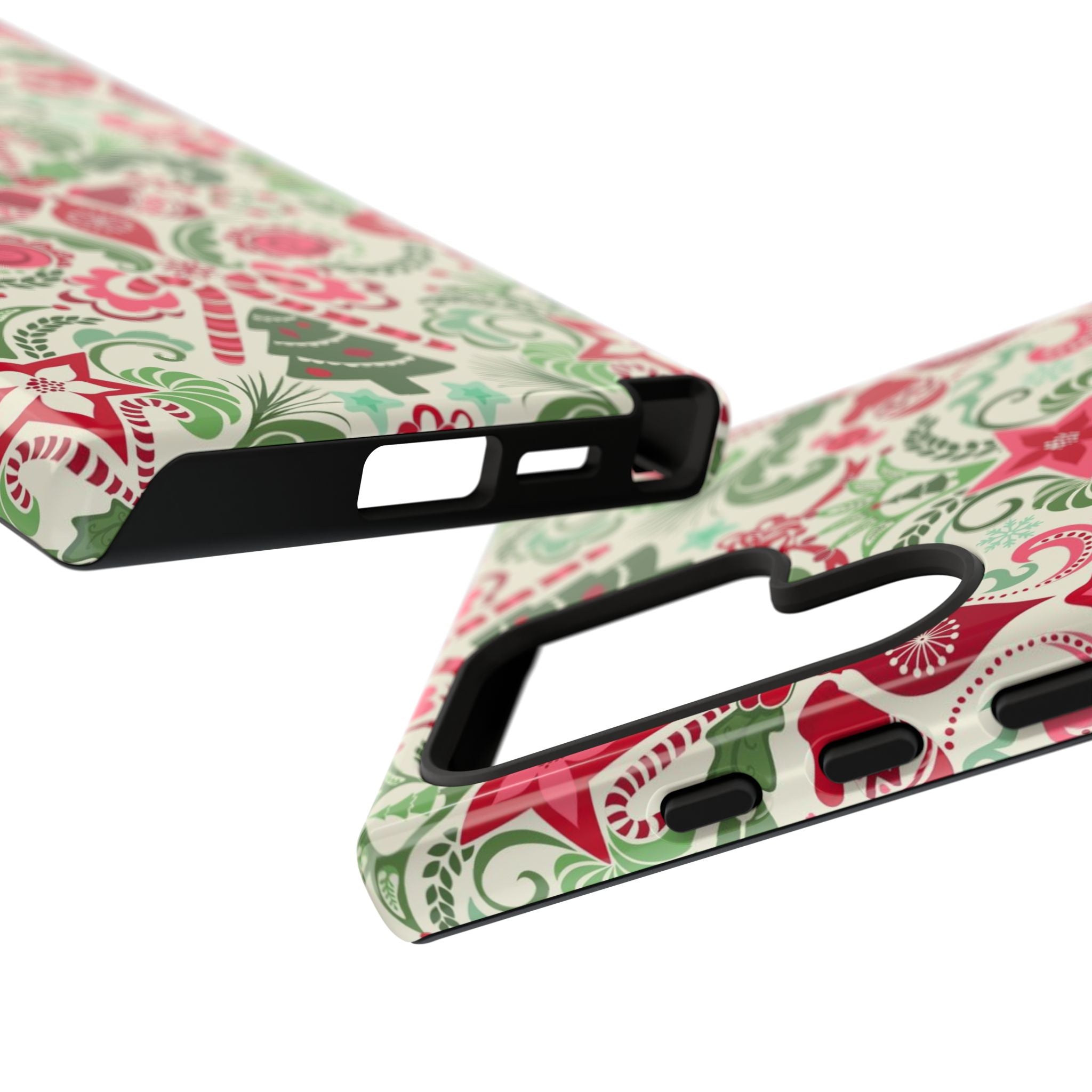 Luxury Wonderland Samsung S24 Ultra Case – detail view of case buttons and ports | cream, red, green ornate damask Christmas floral print