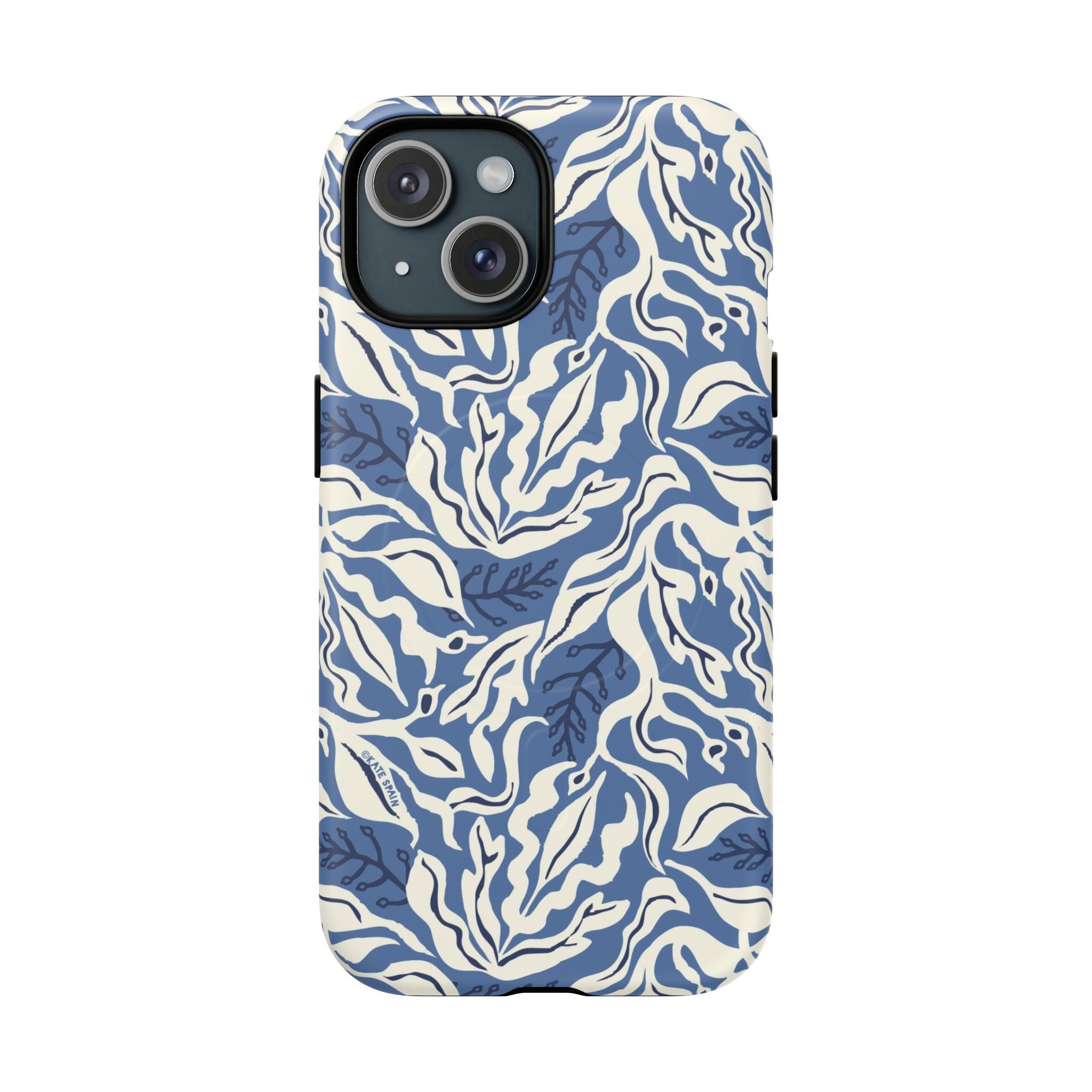 Ocean Tides MagSafe iPhone 15 Case – Matte | blue and white tidal bed ocean print
