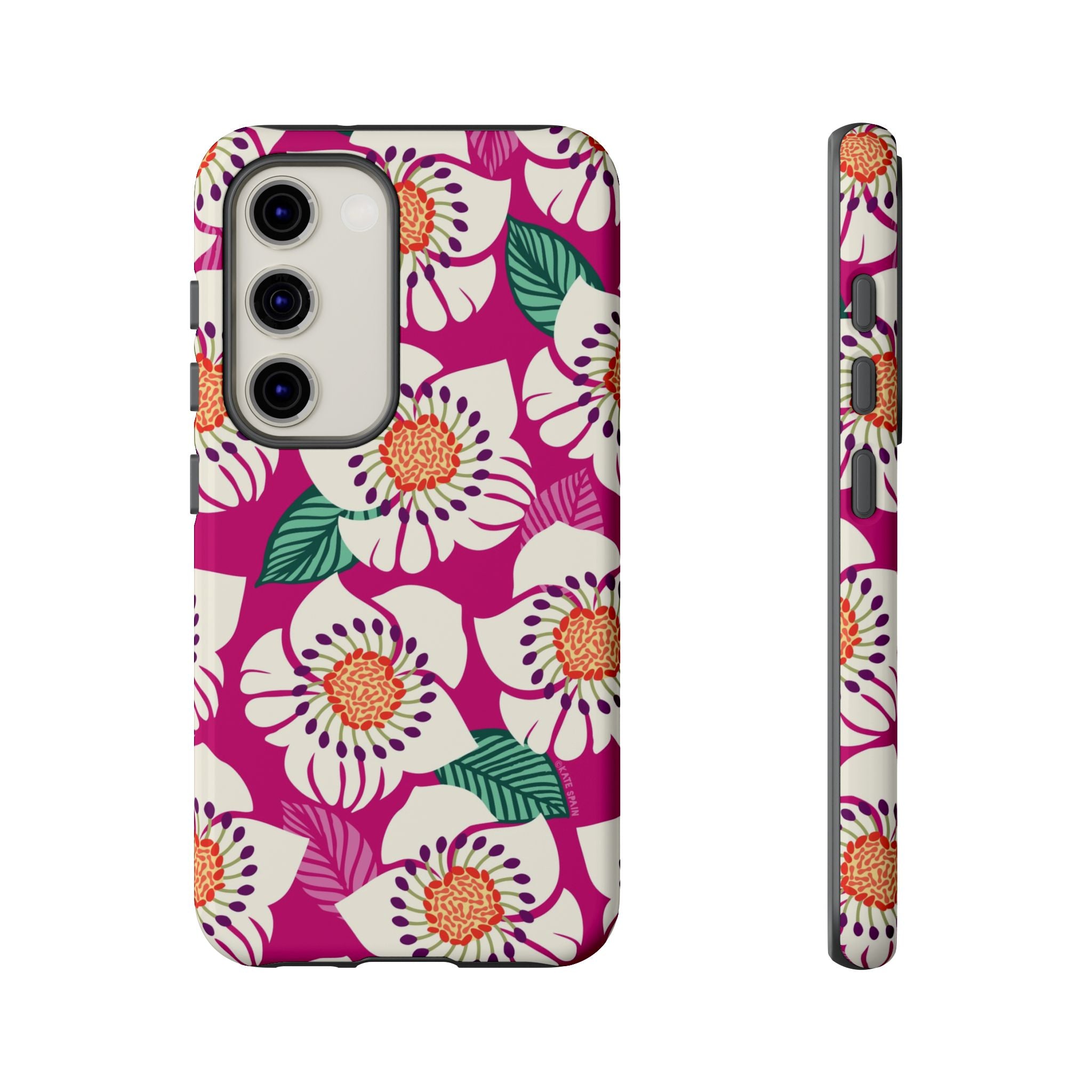 Artistic Panache Samsung Galaxy S23 Case – Glossy | berry, cream white, peach anemone floral print