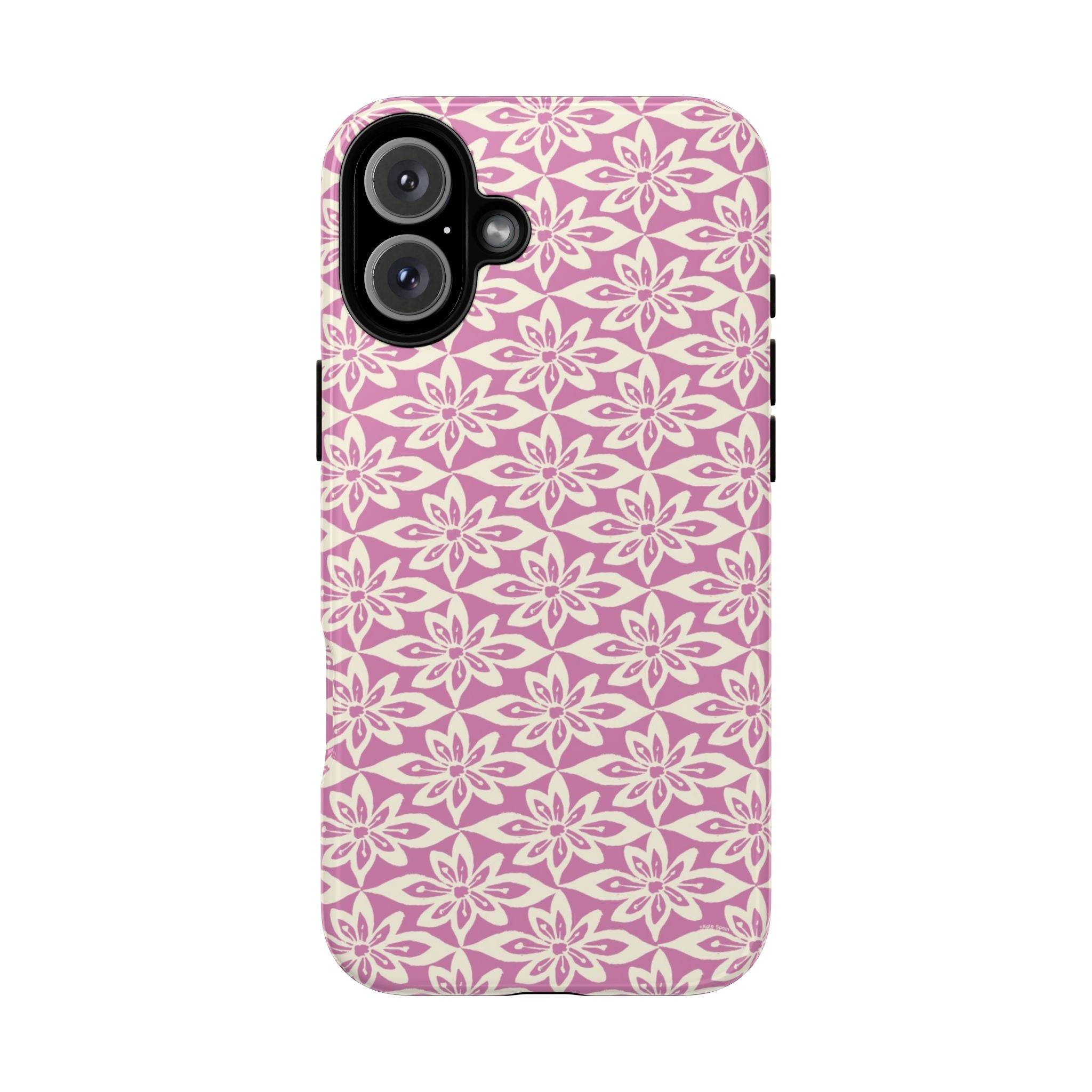 Lily Rose iPhone 16 Plus Case – Glossy | graphic white lily print on soft rose — botanical phone case by Kate Spain