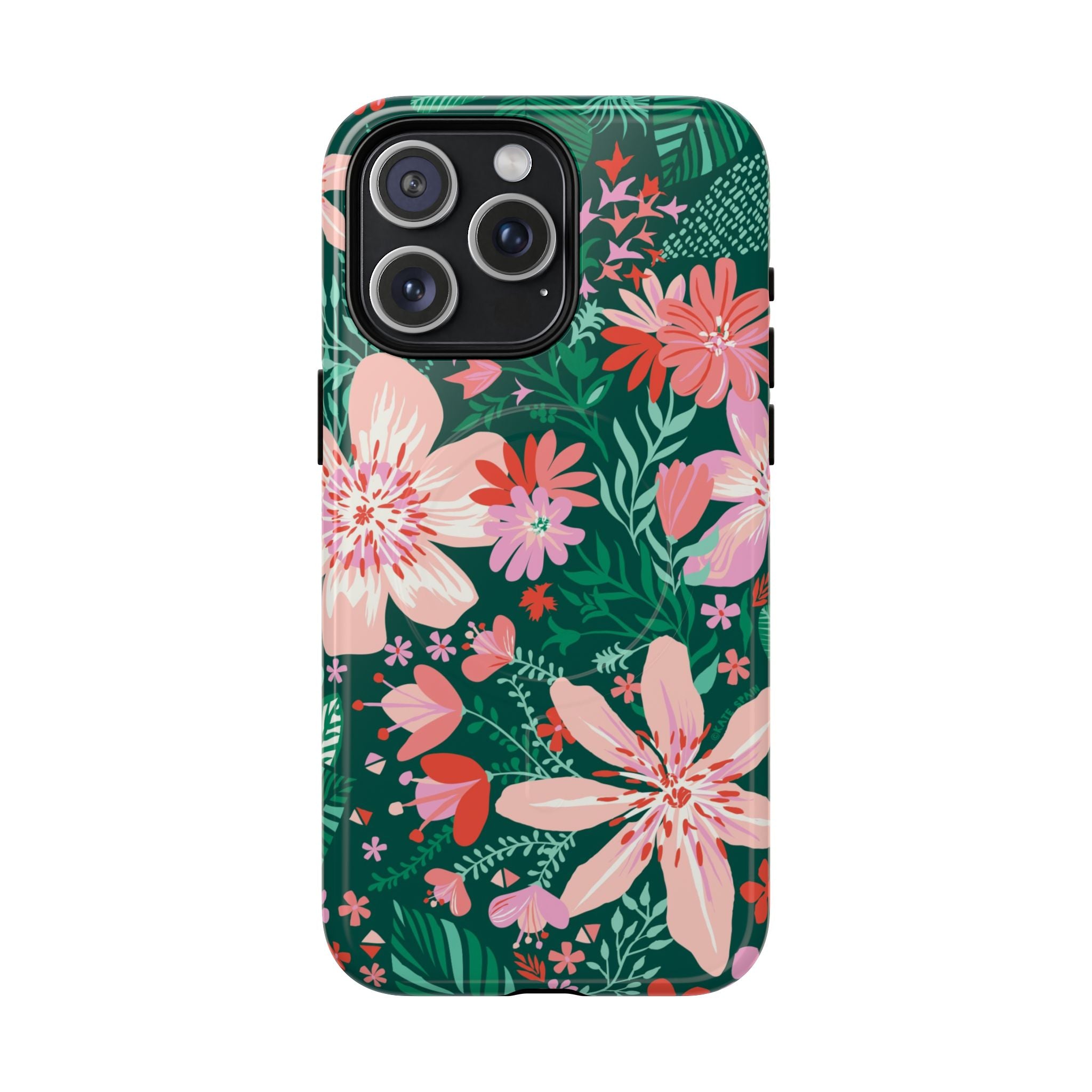Bonaire MagSafe iPhone 15 Pro Max Case – Glossy | jade, pink, white tropical floral botanical print