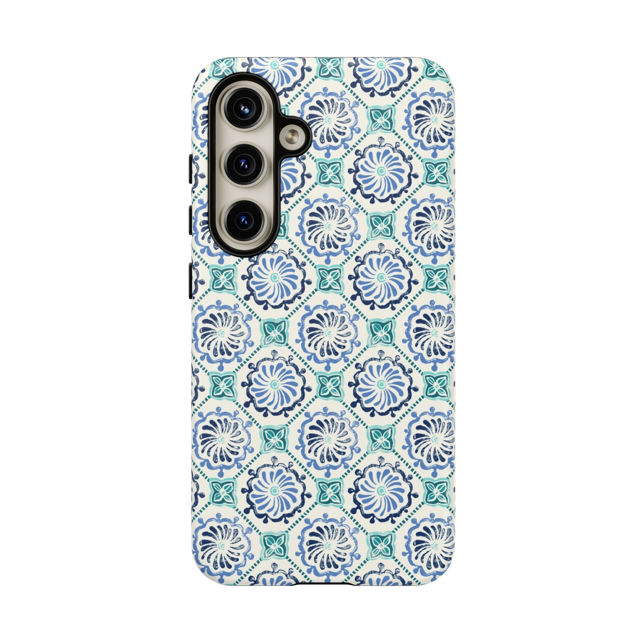 Horizon Blue Tile Samsung Galaxy S24 Case – Matte | blue, turquoise, cream white dual-layer protection