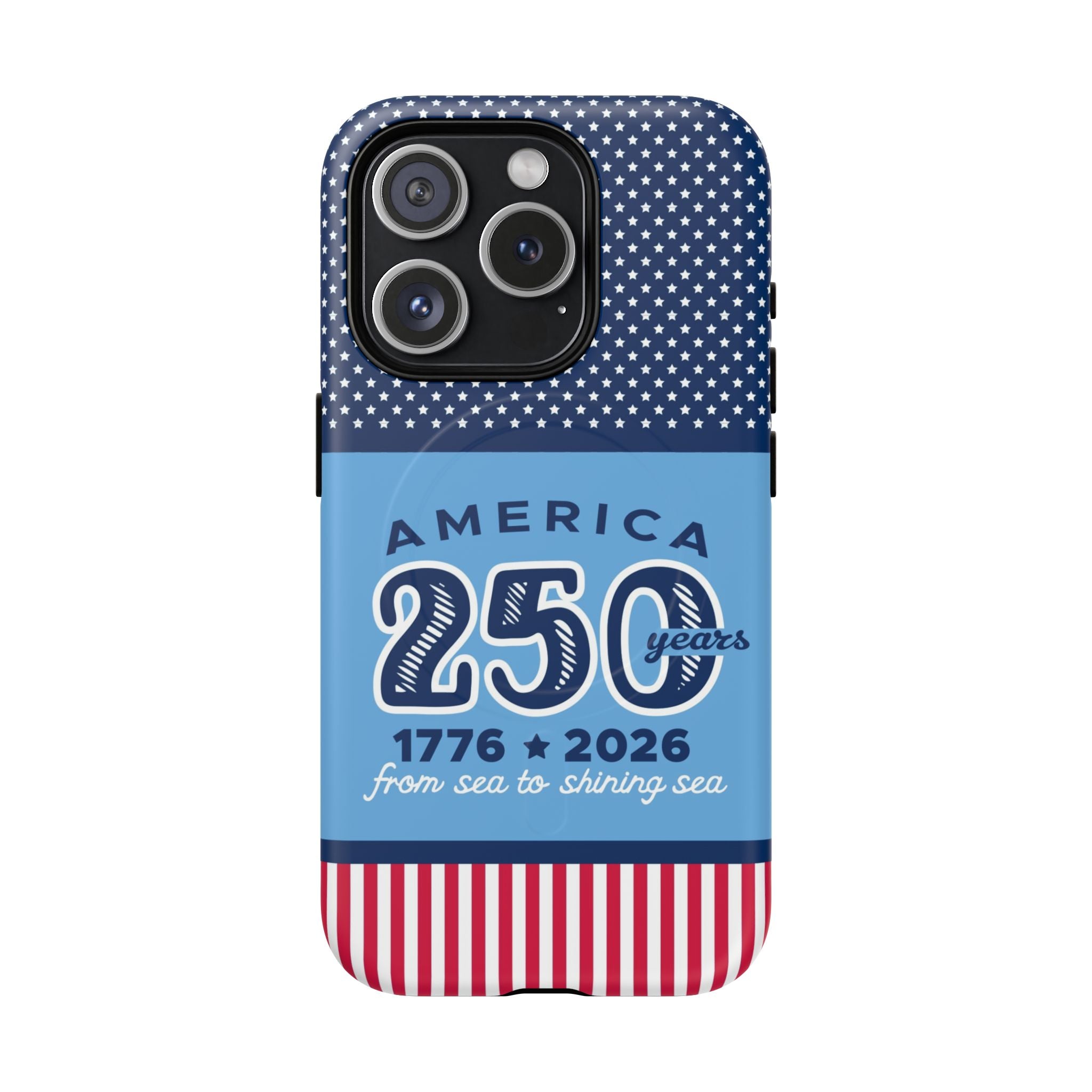 Sea to Shining Sea MagSafe iPhone 15 Pro Case – Matte | navy, sky blue, red, white American stars & stripes 250th anniversary print