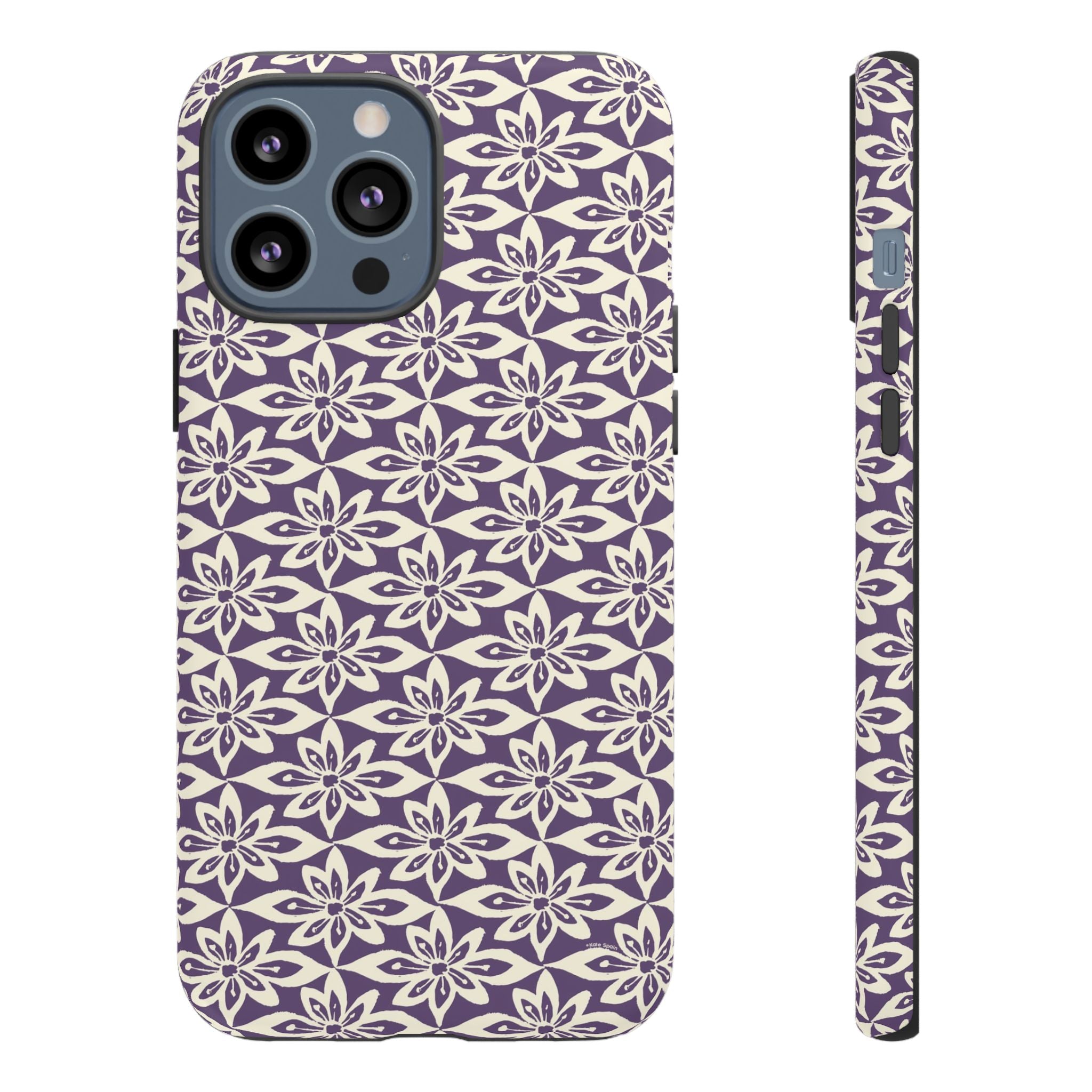 Lily Plum iPhone 13 Pro Max Case – Matte | graphic white lily print on rich violet — botanical phone case by Kate Spain