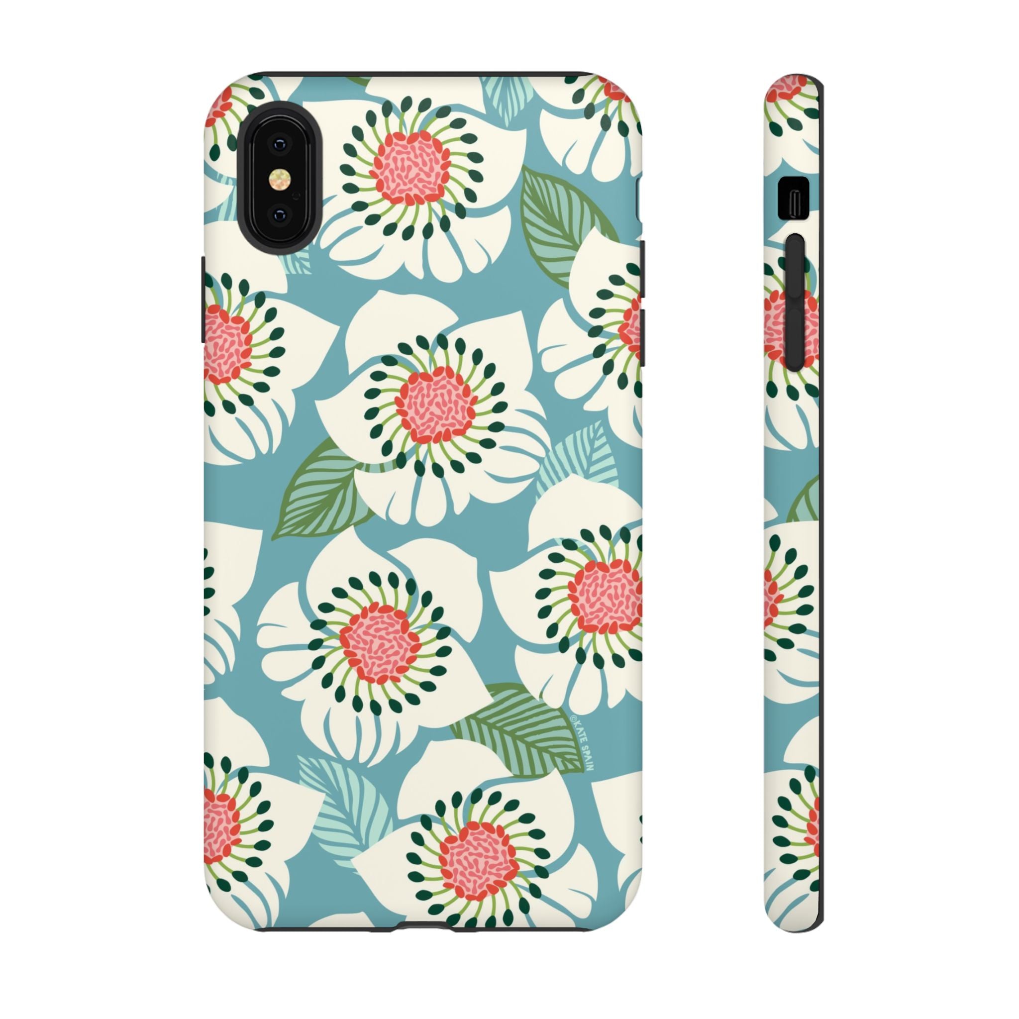 Panache Floral Tough iPhone XS Max Case – Matte | sky blue, pale cream, pink anemone floral print