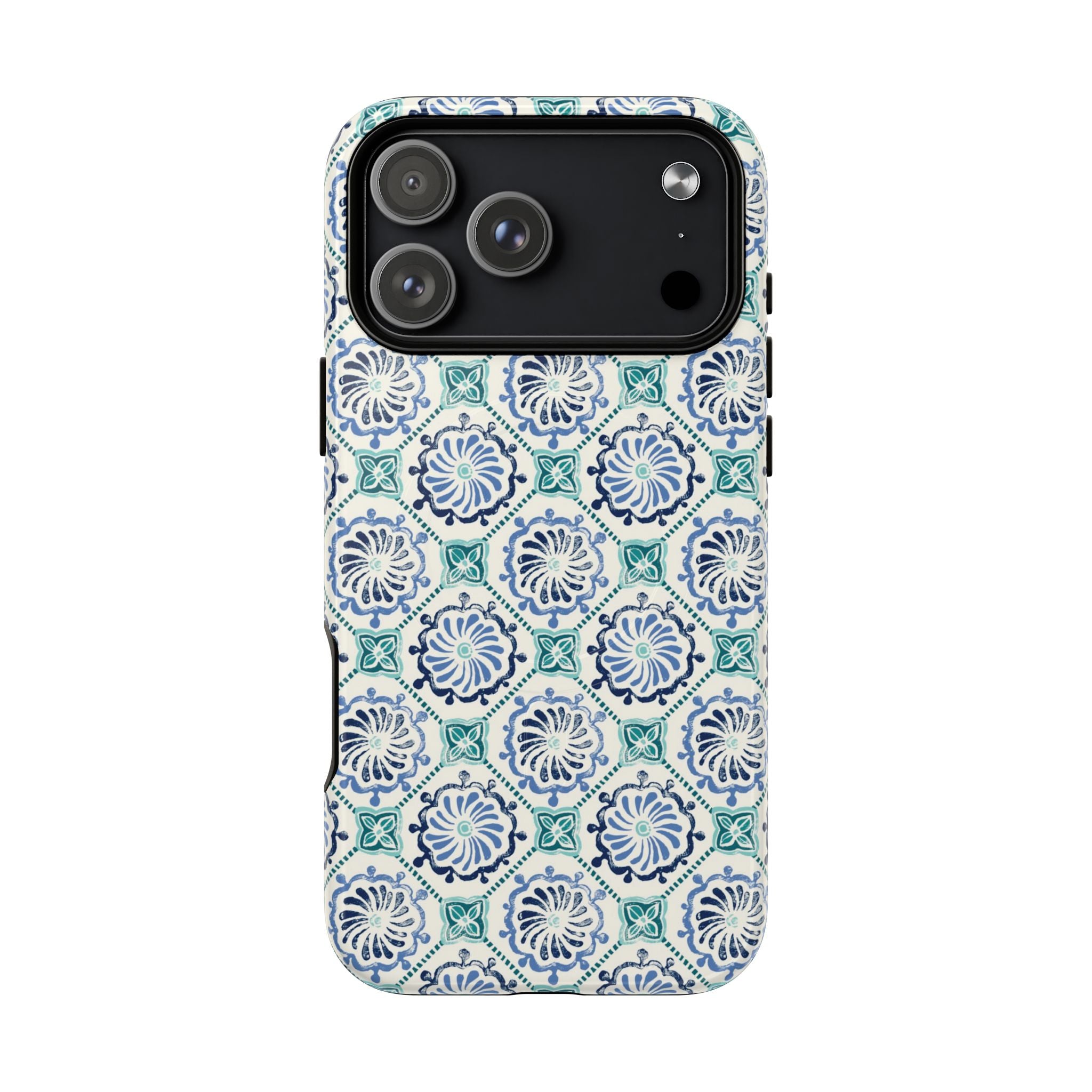 Horizon Blue Tile MagSafe iPhone 17 Pro Max Case – Glossy | blue, turquoise, cream white MagSafe compatible, dual-layer protection