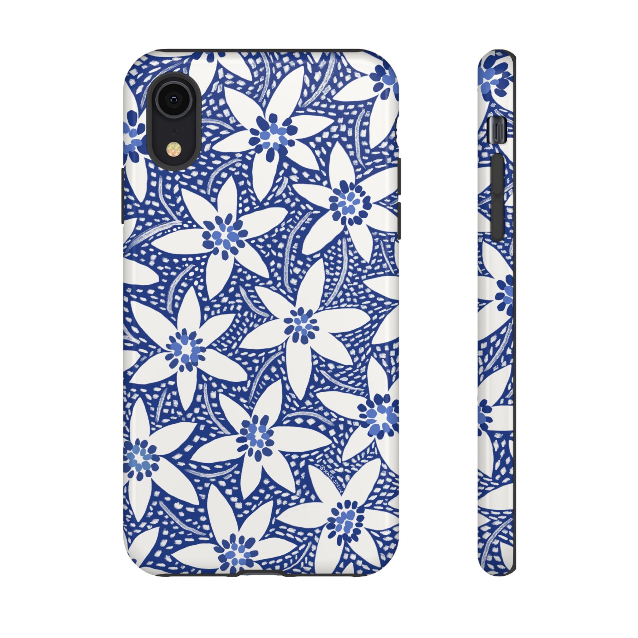 Starflower iPhone XR Tough Case – Glossy | navy, white geometric starflower print
