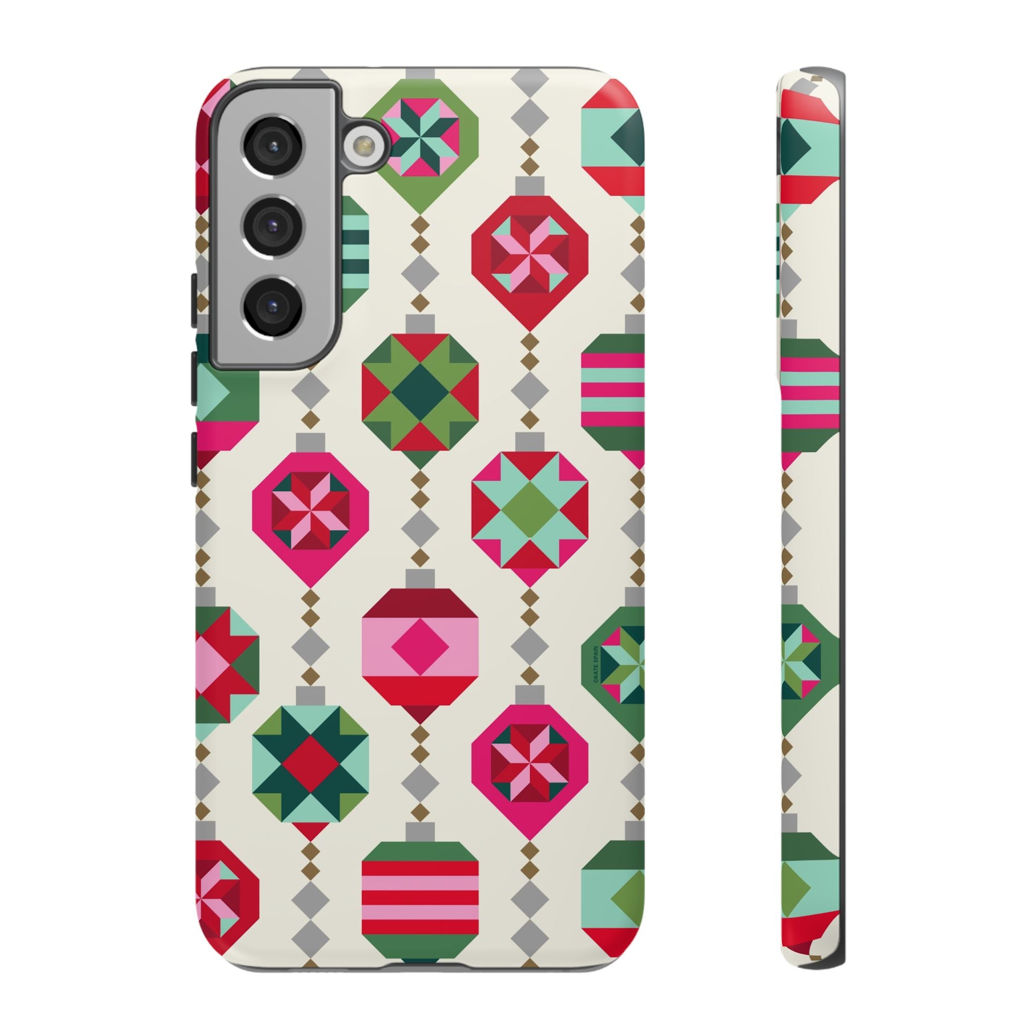 Felicity Ornaments Samsung Galaxy S22 Plus Case – Matte | cream, red, pink, green, mint geometric quilted ornament print