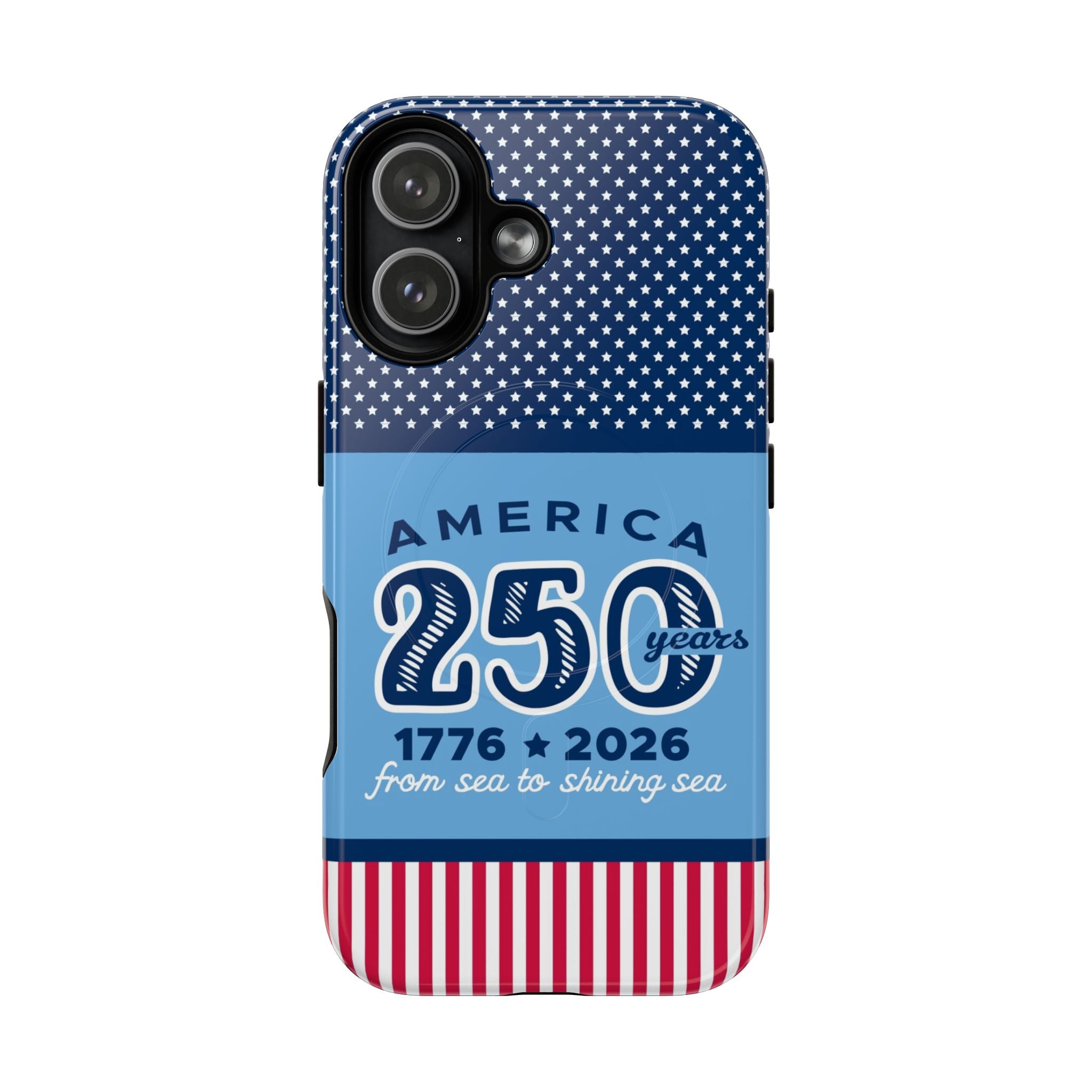 Sea to Shining Sea MagSafe iPhone 17 Case – Glossy | navy, sky blue, red, white American stars & stripes 250th anniversary print