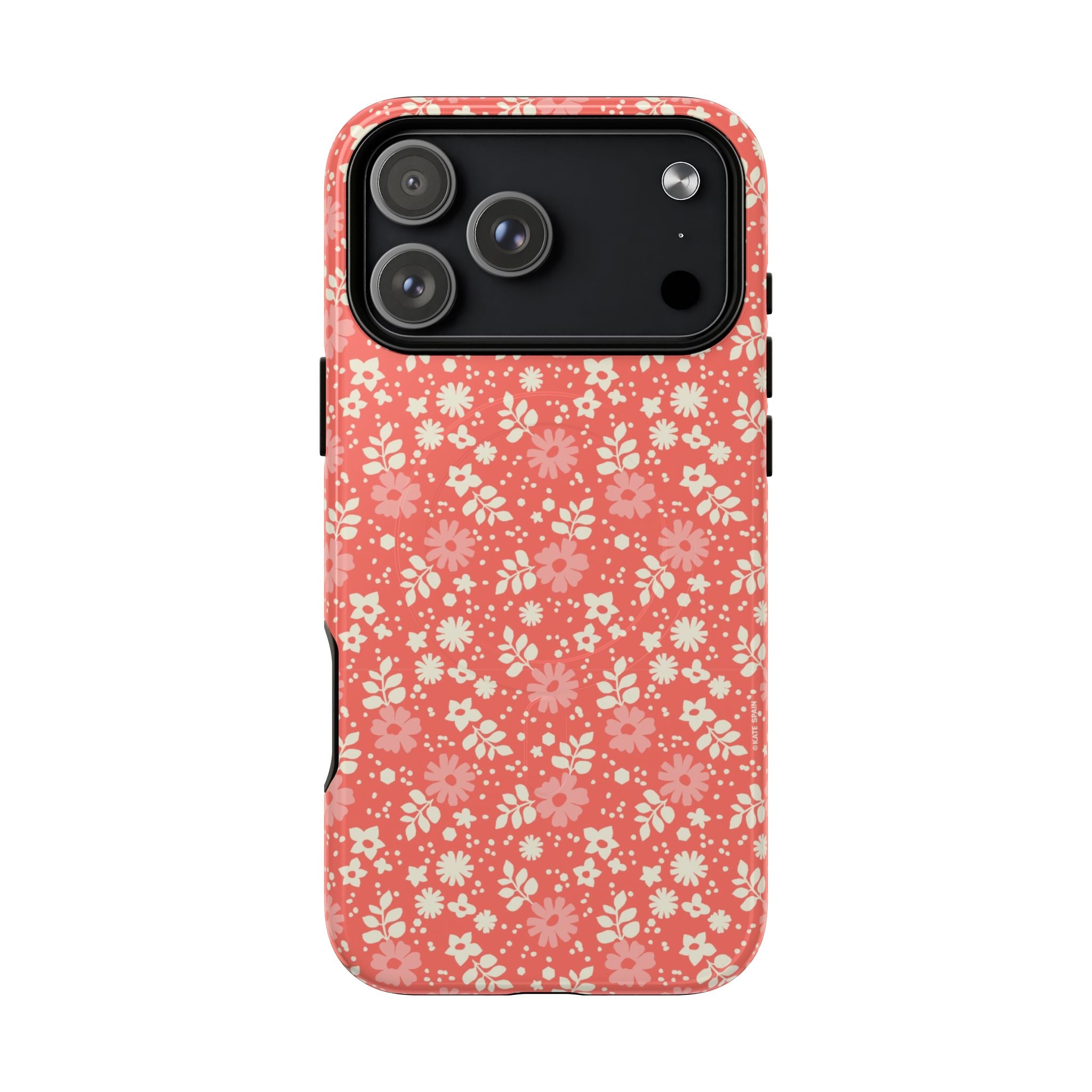Petaline Coral MagSafe iPhone 17 Pro Max Case – Glossy | coral, pink, cream ditsy floral print