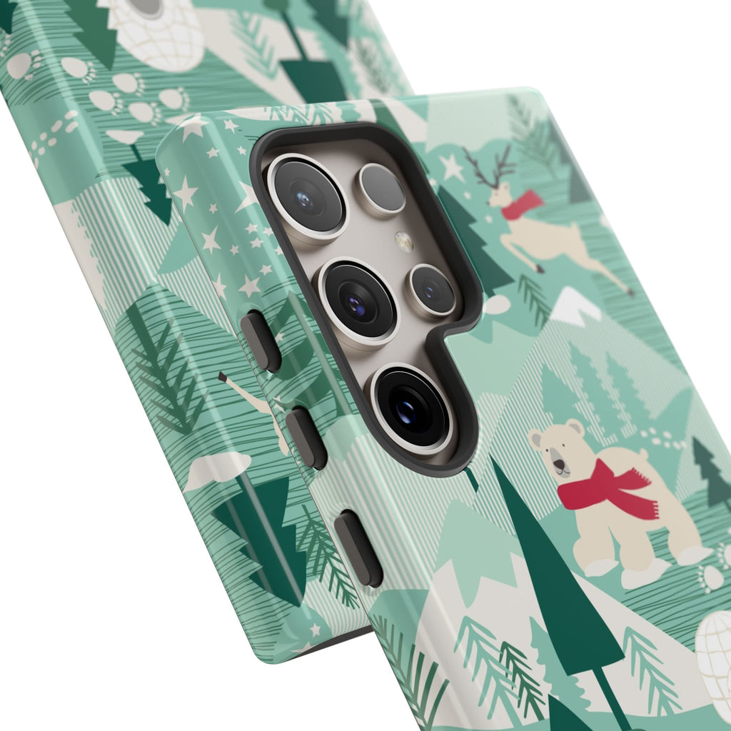 Arctica Winter Samsung Galaxy S24 Ultra Case – side view of case buttons and ports | aqua, evergreen, white, animal frolic winter wonderland print