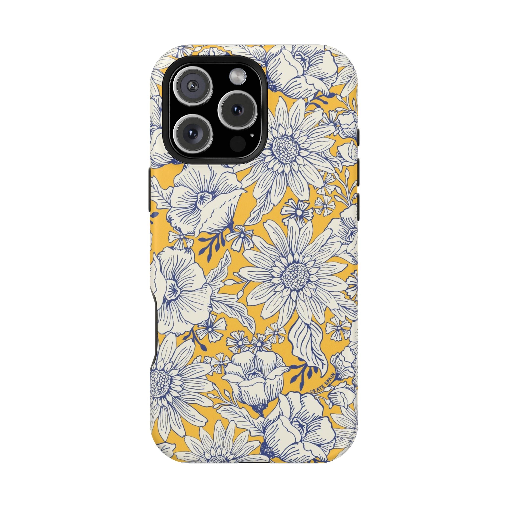 Jardin Luxury MagSafe iPhone 16 Pro Max Case – Matte | yellow, cream, blue botanical floral print