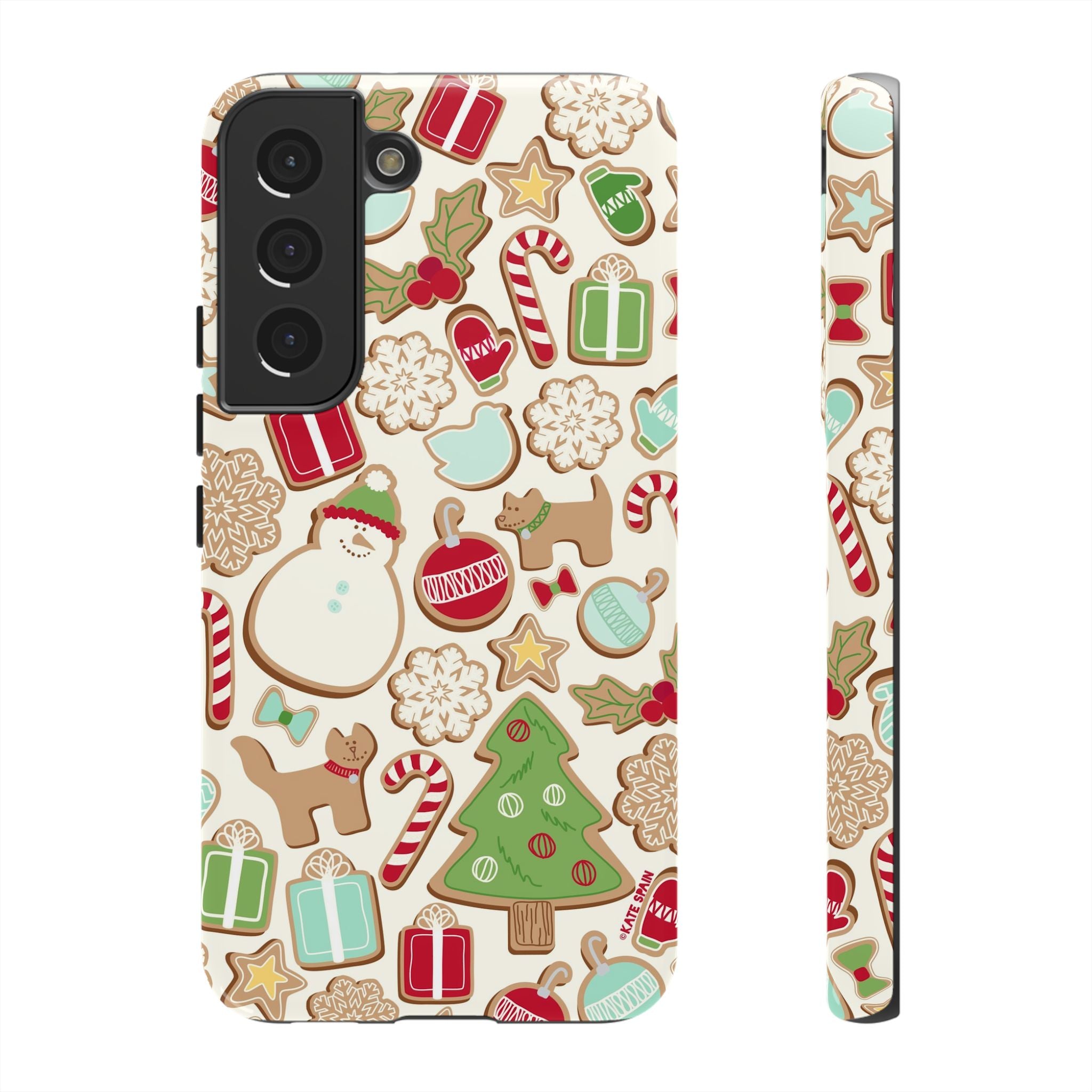 Gingerbread Cookies Samsung Galaxy S22 Case – Glossy | cream, red, green gingerbread holiday cookie print