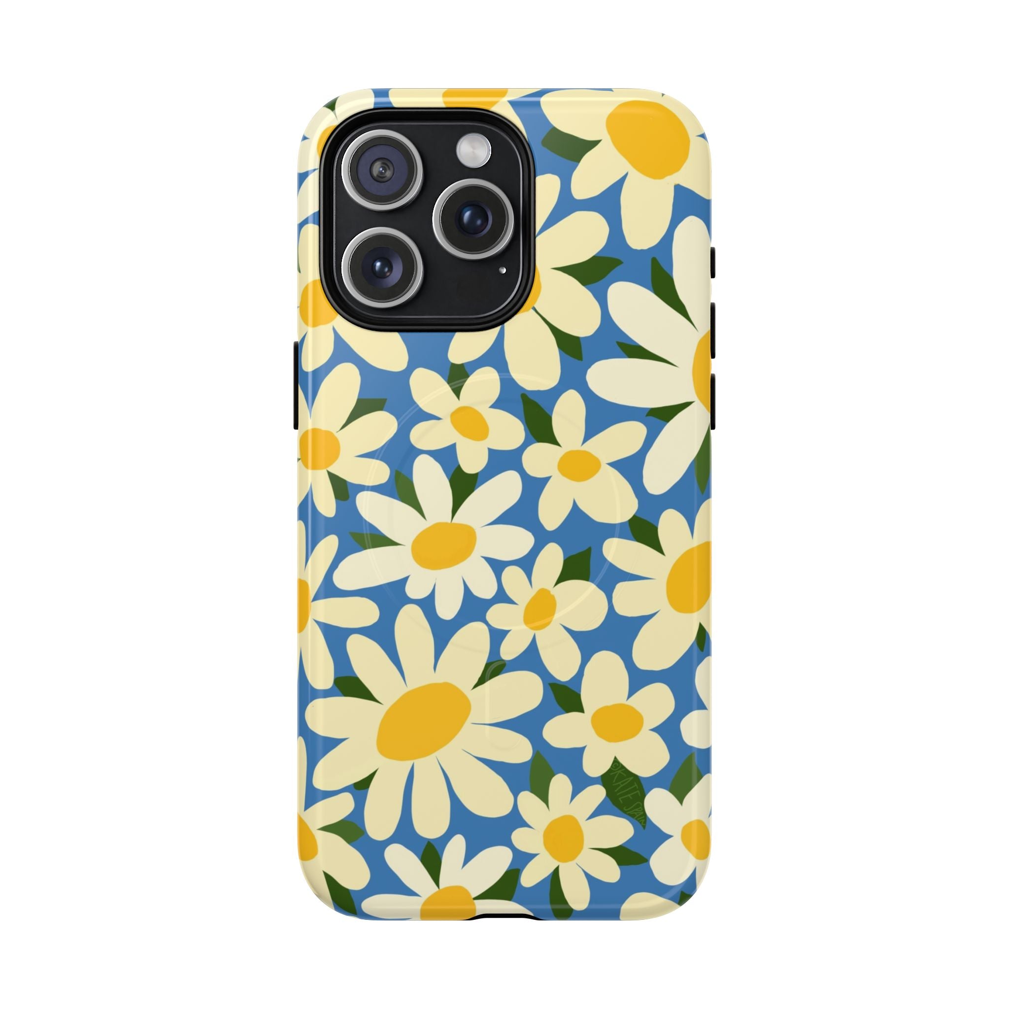 Shasta Daisy MagSafe iPhone 15 Pro Max Case – Glossy | blue, cream, yellow daisy floral print