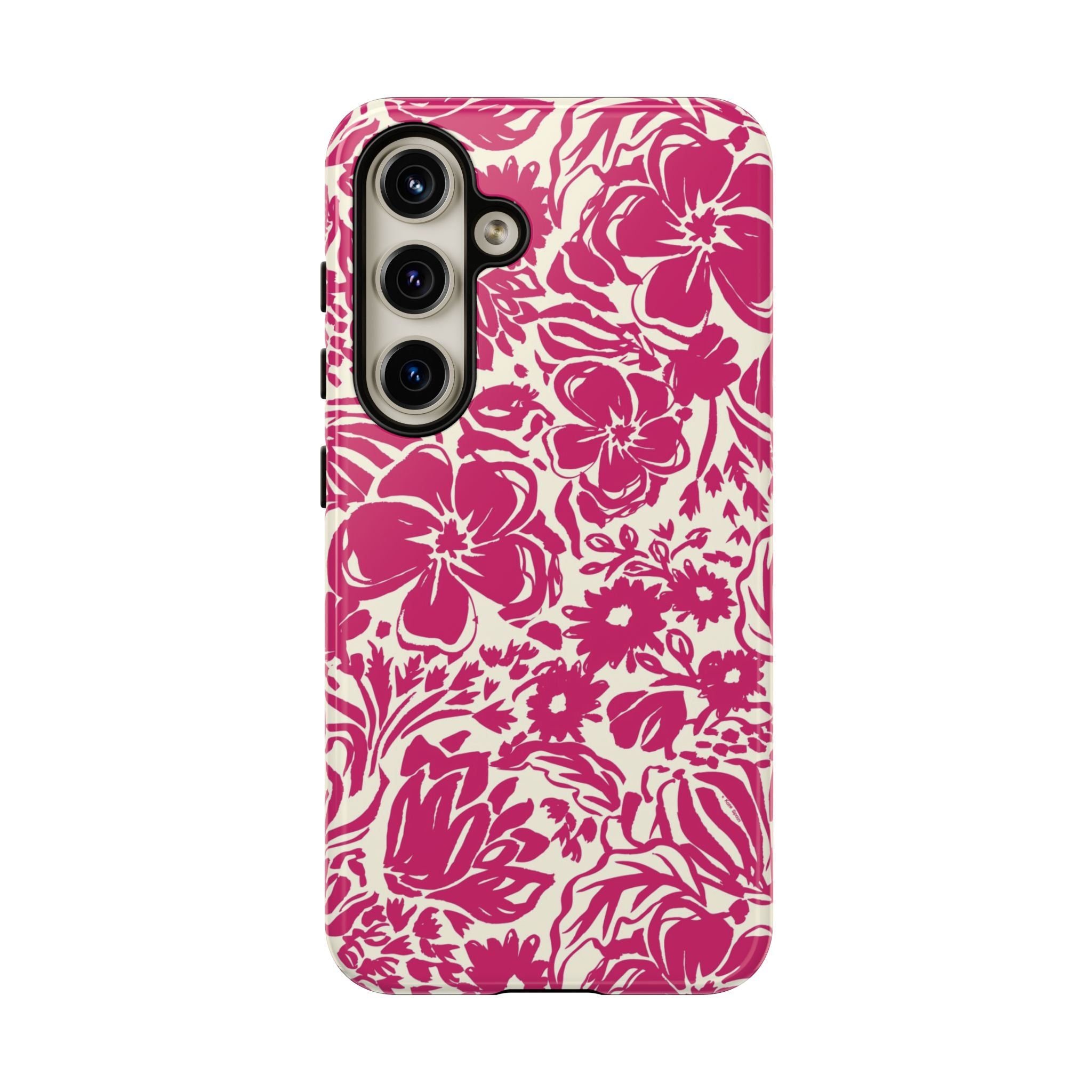 Rhapsody Bright Pink Samsung Galaxy S24 Glossy case — bold magenta floral print on cream by Kate Spain
