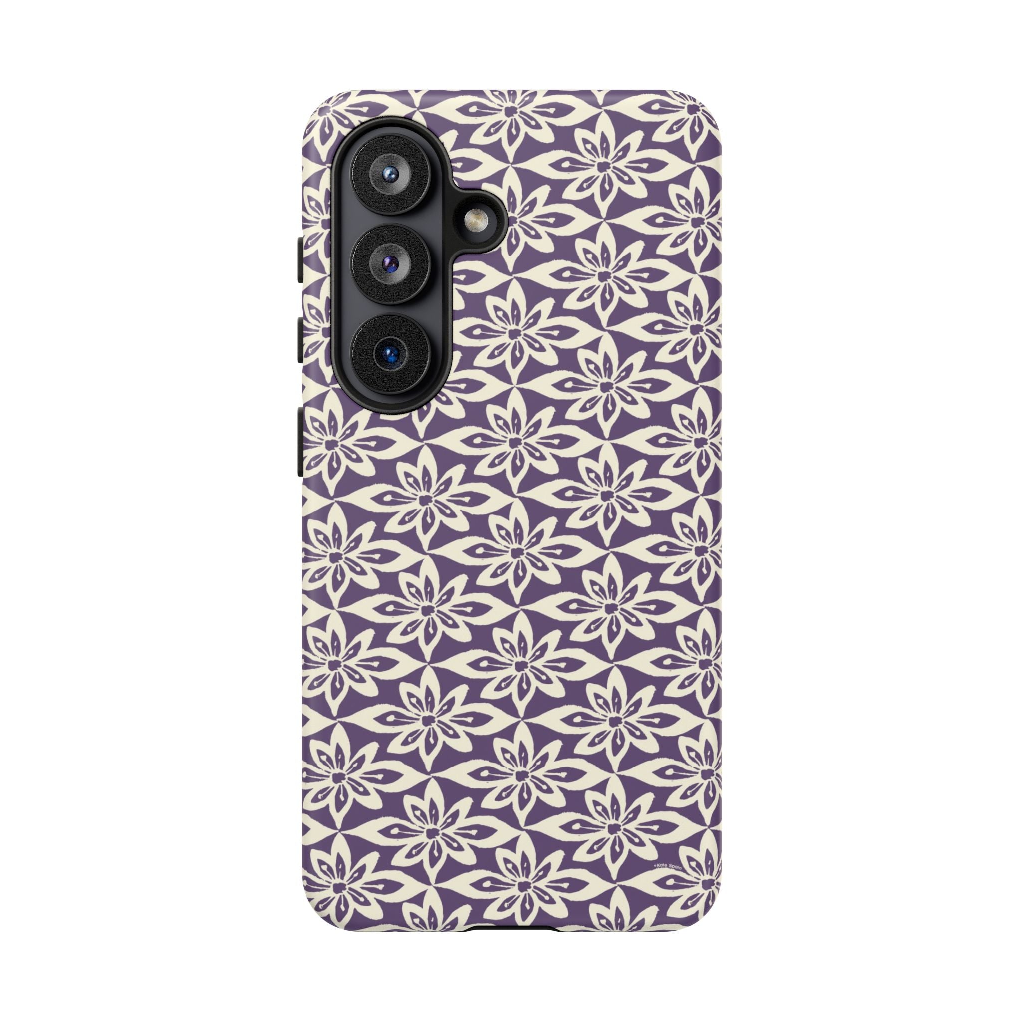 Lily Plum Samsung Galaxy S26 Matte case — graphic white lily print on rich violet — botanical phone case by Kate Spain