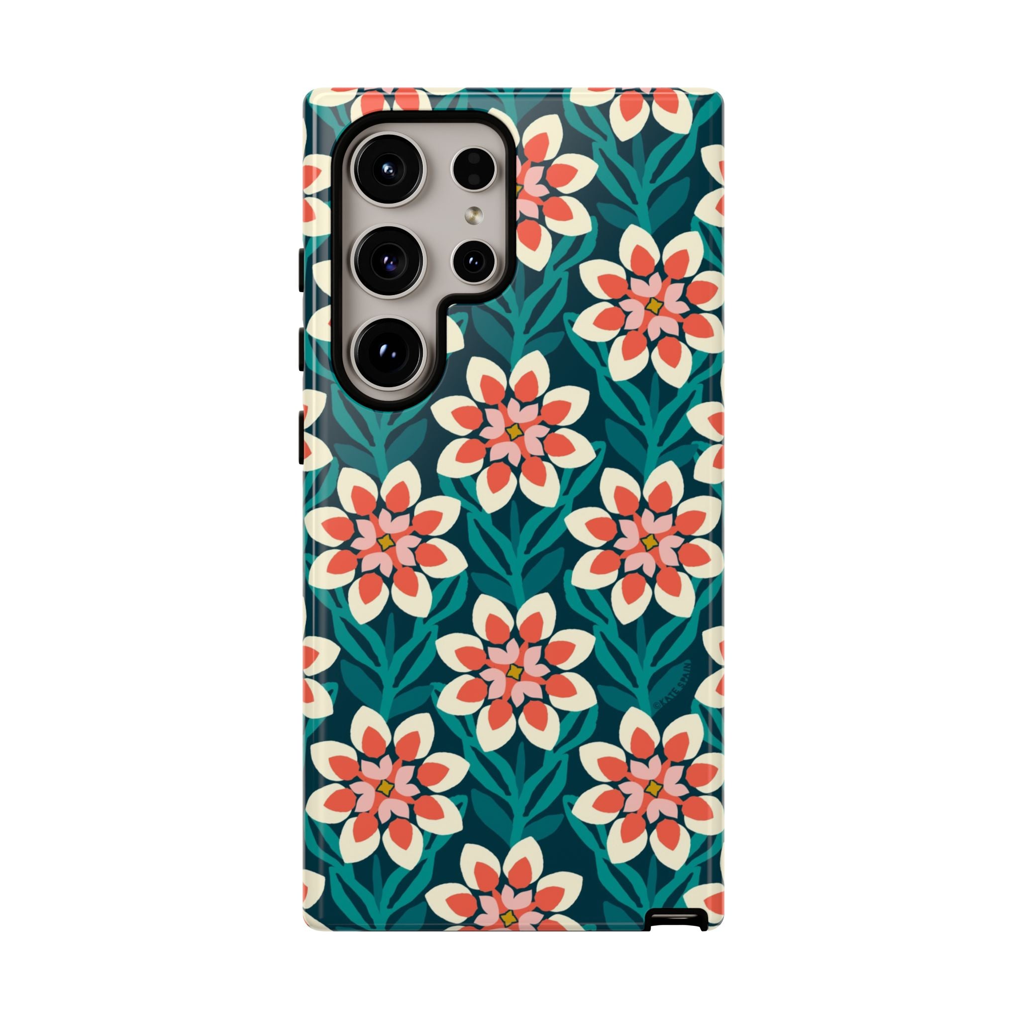 Luxury Modern Dahlia Samsung Galaxy S26 Ultra Case – Matte | teal, coral, pink, cream modern dahlia print
