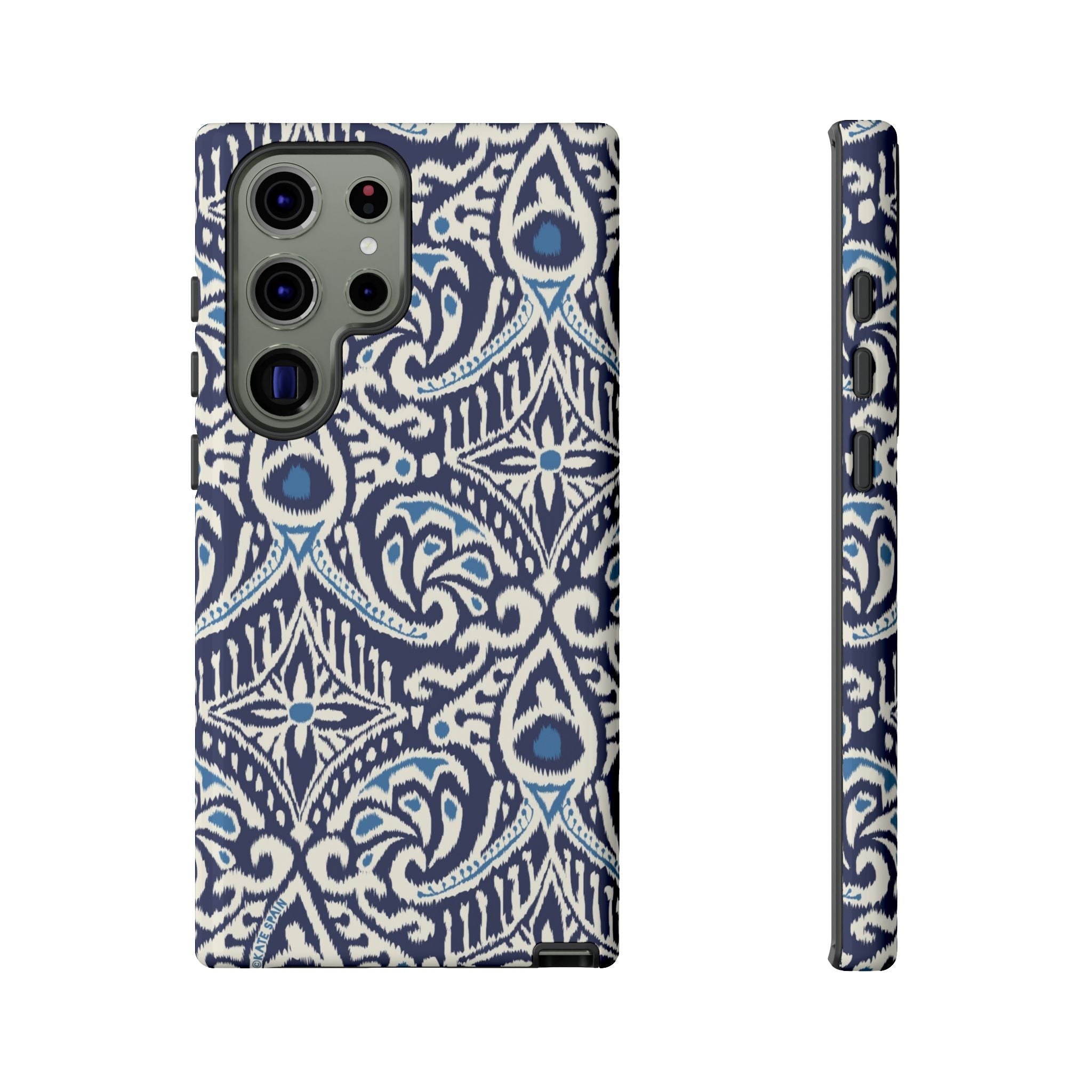 Luxury Ikat Samsung Galaxy S23 Ultra Case – Glossy | navy, white, aqua ikat geometric medallion print