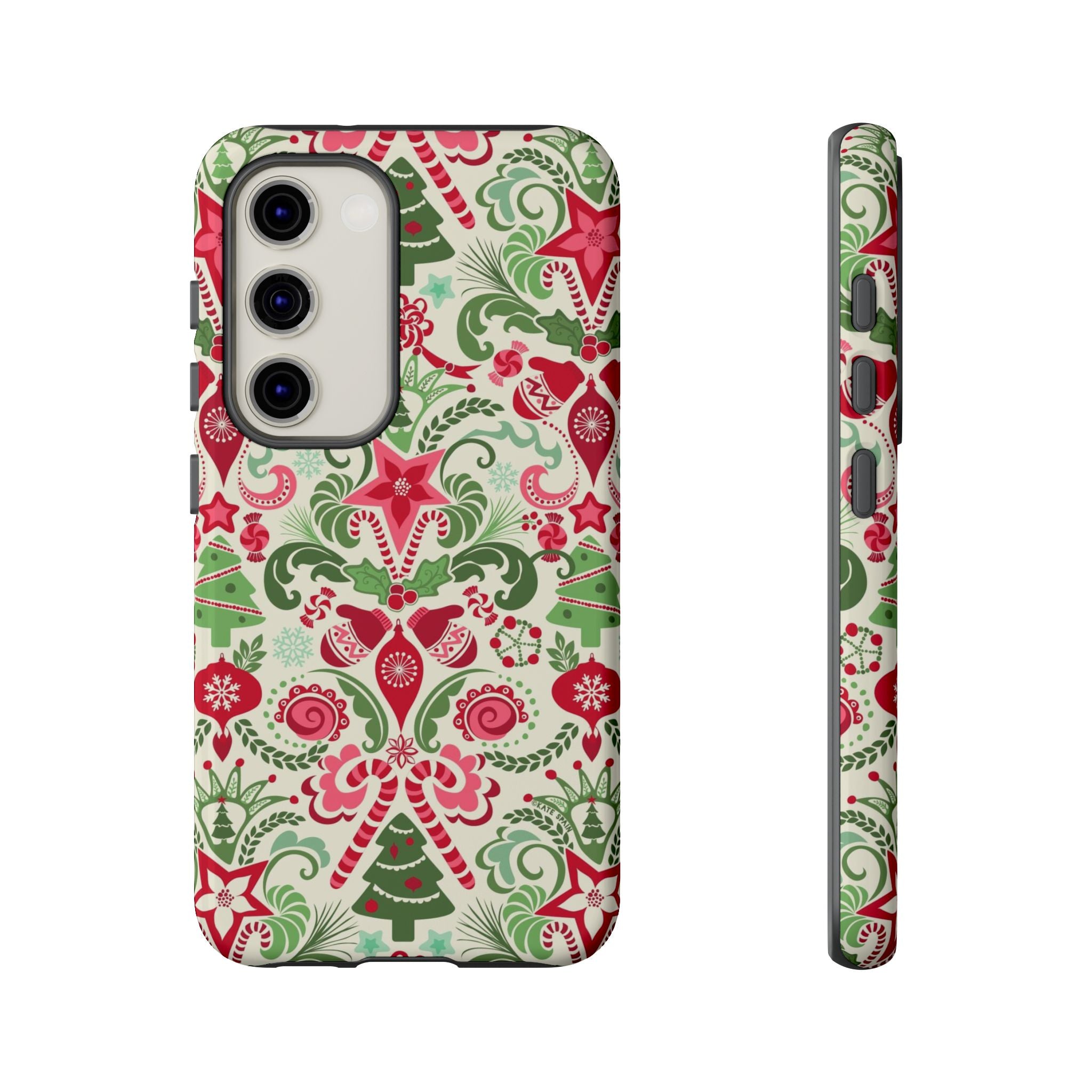 Luxury Wonderland Samsung Galaxy S23 Case – Glossy | cream, red, green ornate damask Christmas floral print