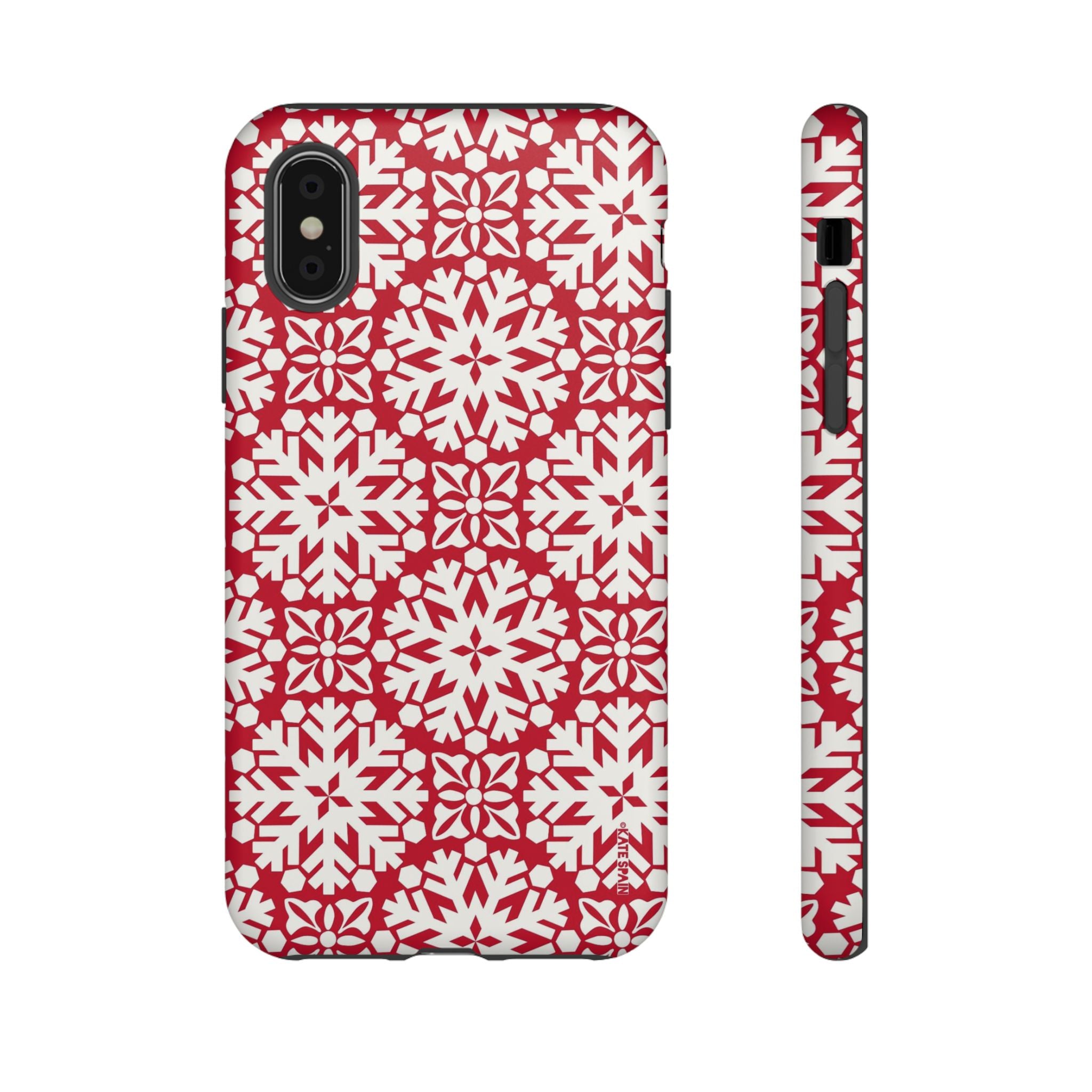 Flurry Tough iPhone XS Case – Matte | red, cream geometric snowflake medallion print