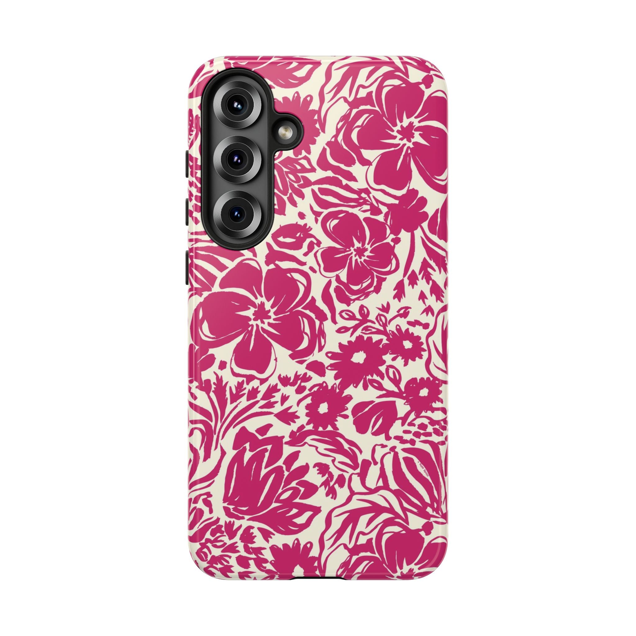 Rhapsody Bright Pink Samsung Galaxy S25 Matte case — bold magenta floral print on cream by Kate Spain