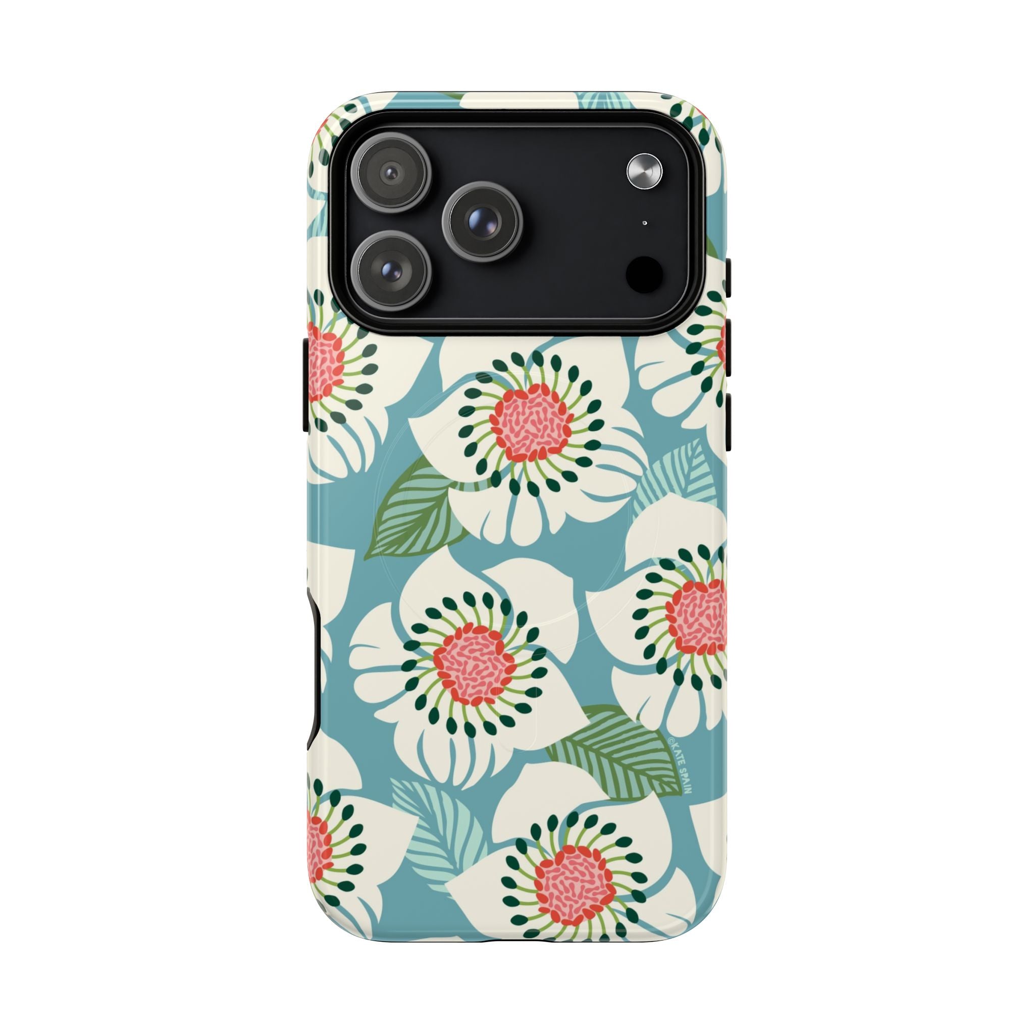 Panache MagSafe iPhone 17 Pro Max Case – Glossy | sky blue, pale cream, pink anemone floral print