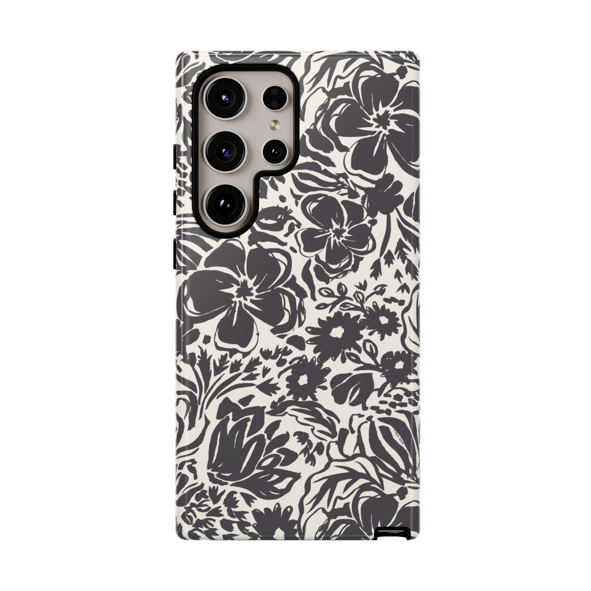 Rhapsody Black Samsung Galaxy S24 Ultra Glossy case — bold charcoal floral print on cream by Kate Spain