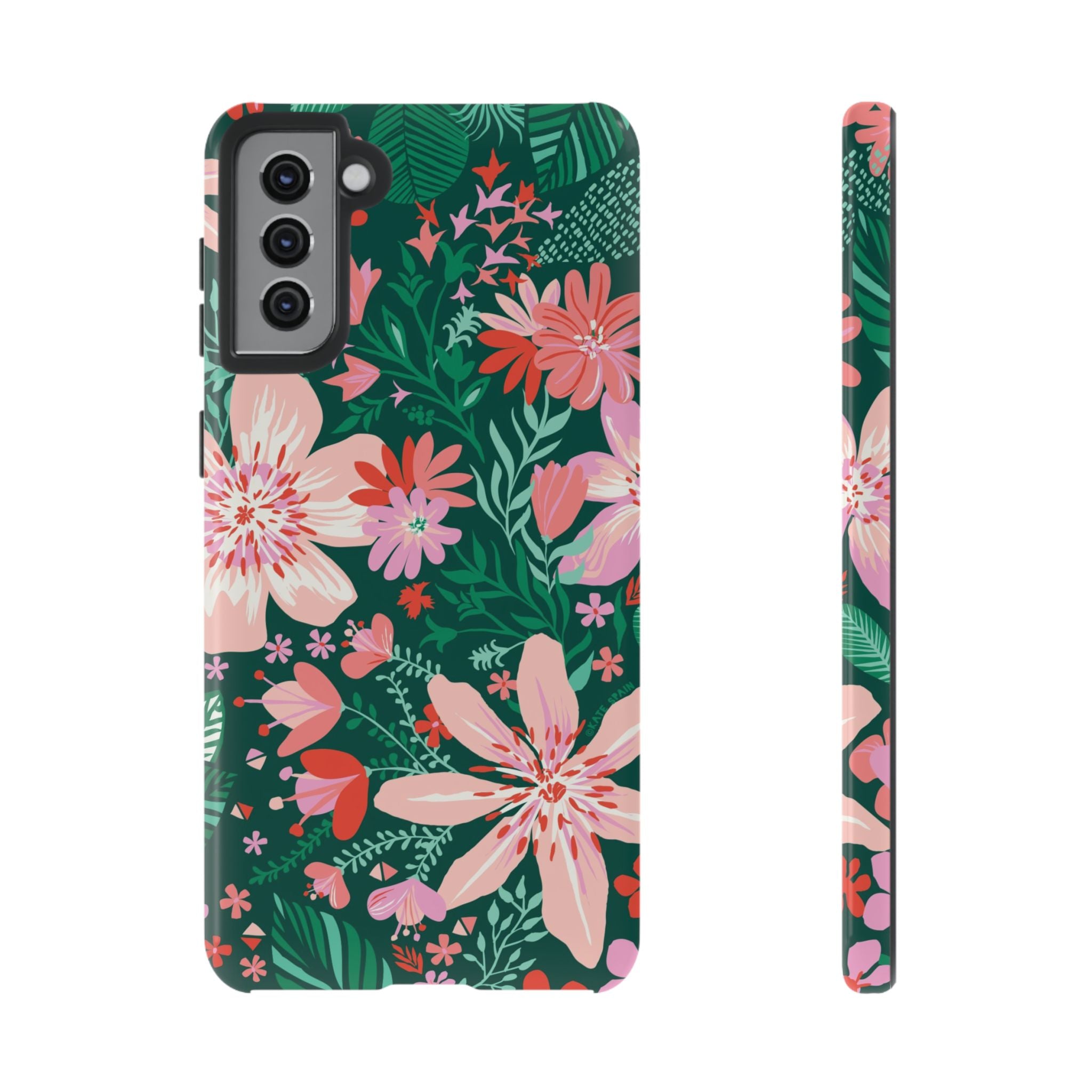 Tropical Bonaire Samsung Galaxy S21 Plus Case – Glossy | jade, pink, white tropical floral botanical print