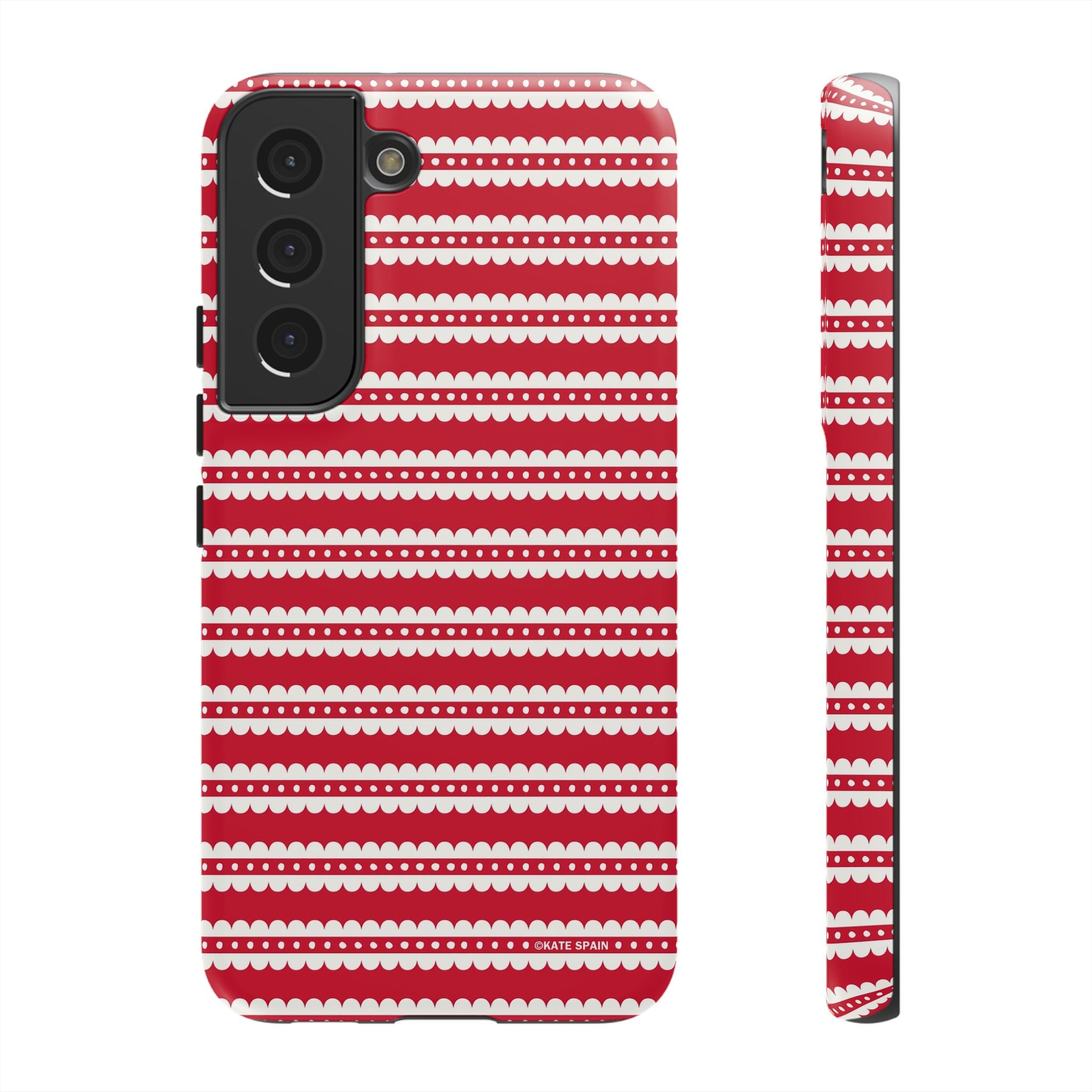 Candy Cane Stripe Samsung Galaxy S22 Case – Matte | red, cream scalloped candy cane stripe print