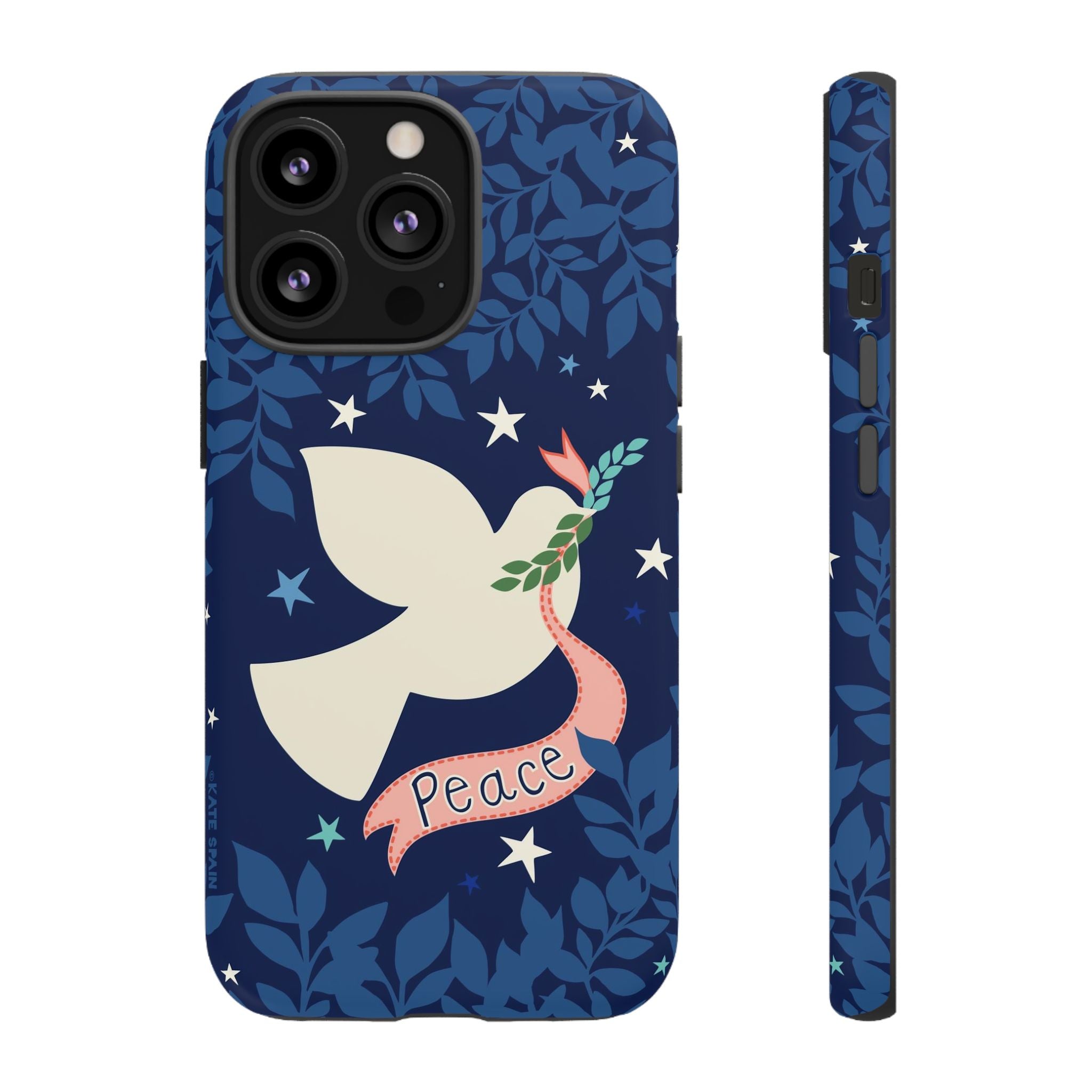 Peace Tough iPhone 13 Pro Case – Matte | navy, cream peace dove, stars, botanical print