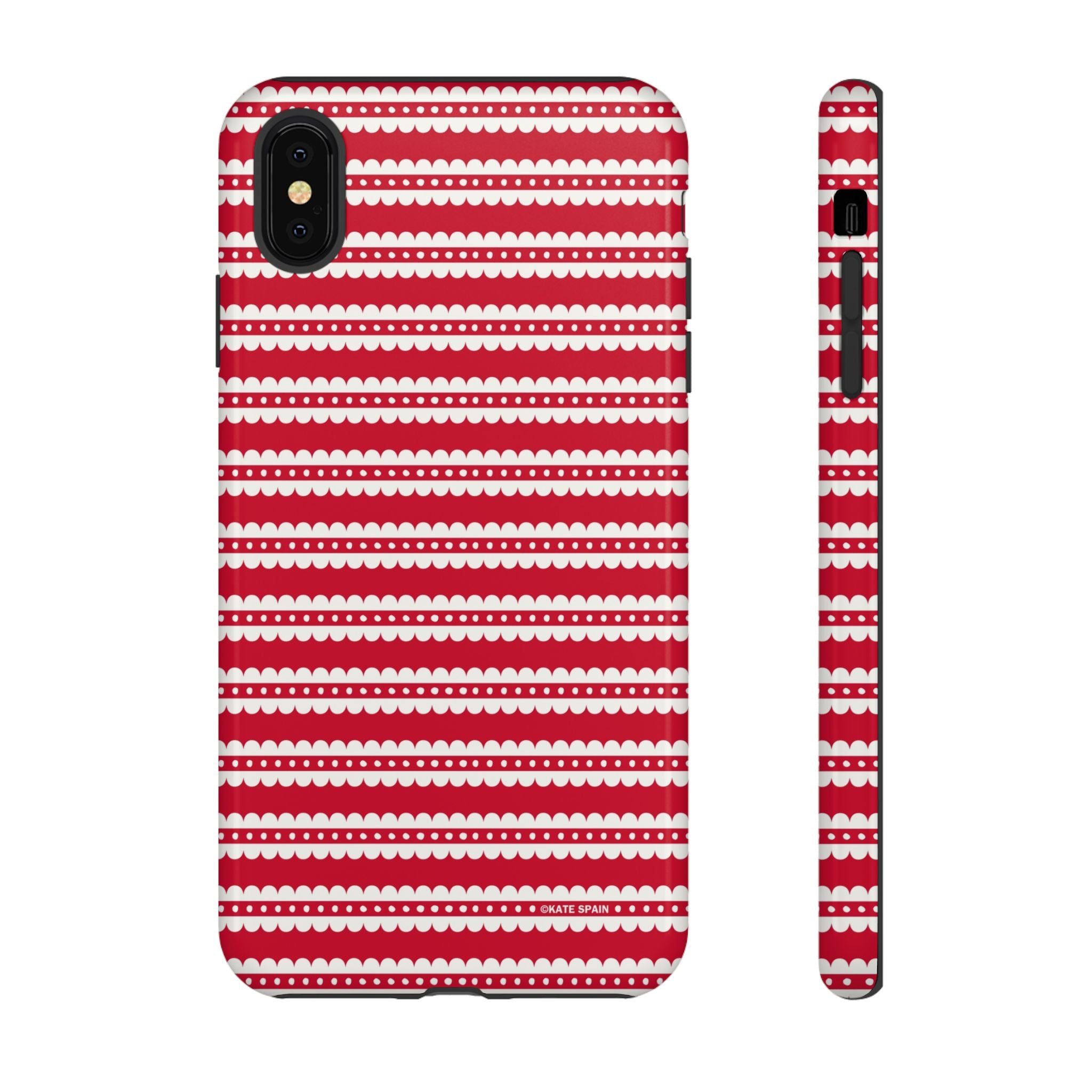 Candy Cane Stripe Tough iPhone XS Max Case – Glossy | red, cream scalloped candy cane stripe print