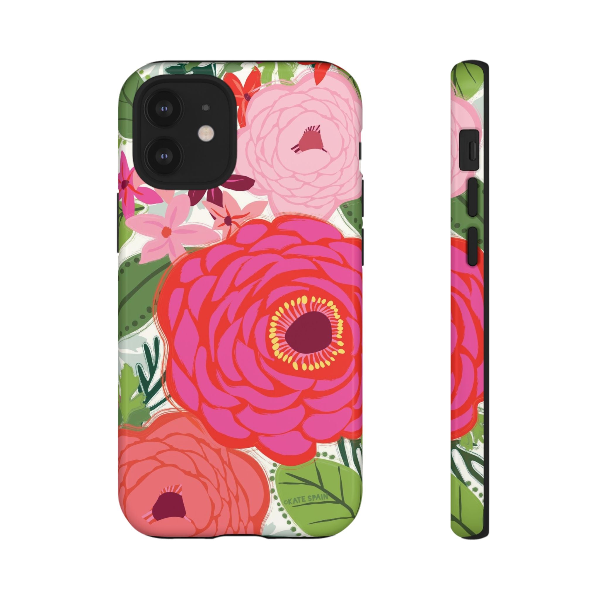 Bloomerie Tough iPhone 12 Mini Case – Glossy | cream, magenta, coral botanical peony floral print