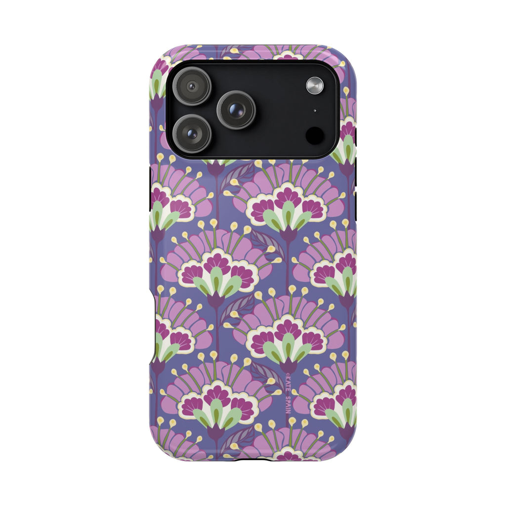 Lantern Flower MagSafe iPhone 17 Pro Max Case – Gloss | periwinkle, purple, mauve, sage botanical lantern floral print MagSafe compatible, dual-layer protection