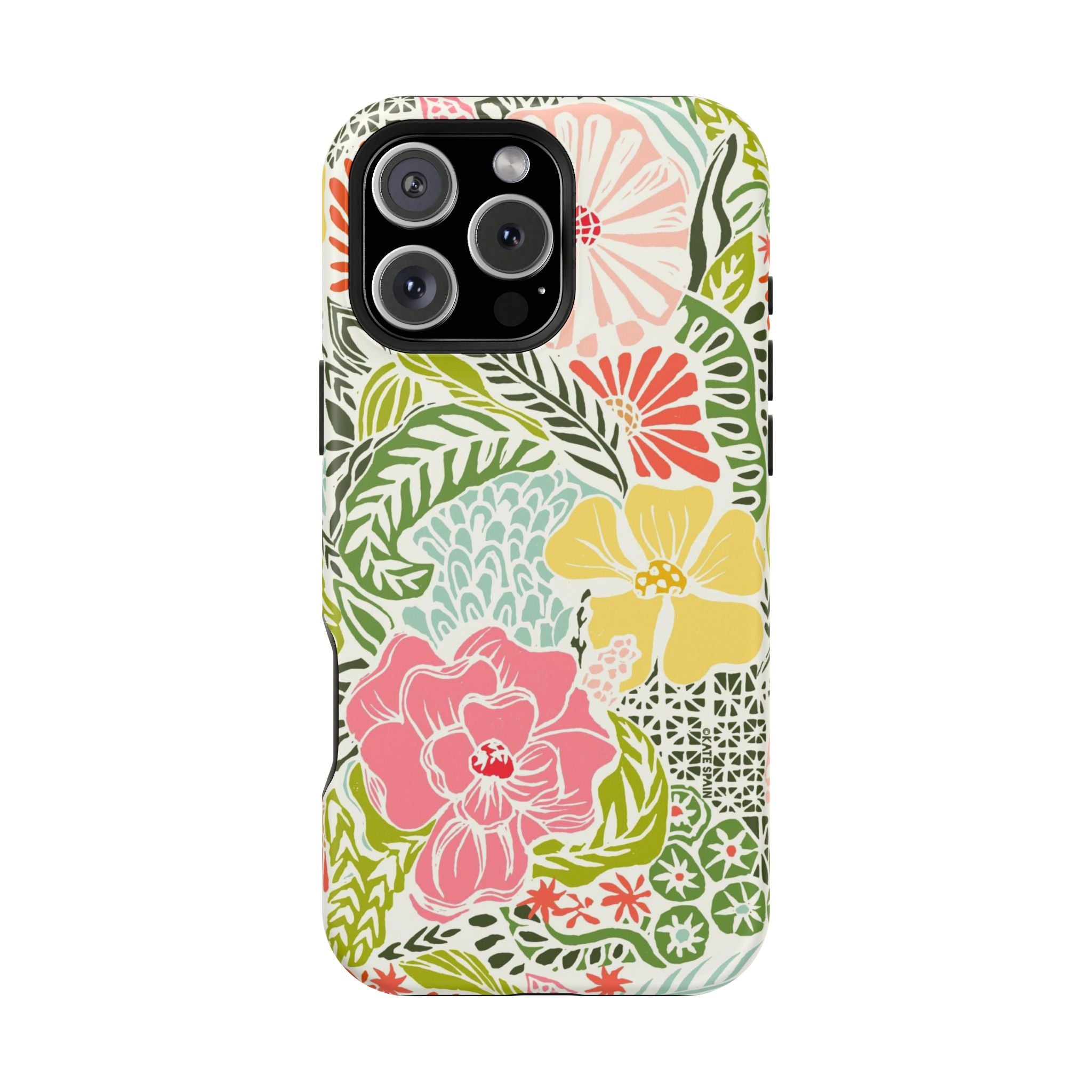Tropica MagSafe iPhone 16 Pro Max Case – Matte | cream, pink, yellow, blue botanical floral print MagSafe compatible, dual-layer protection