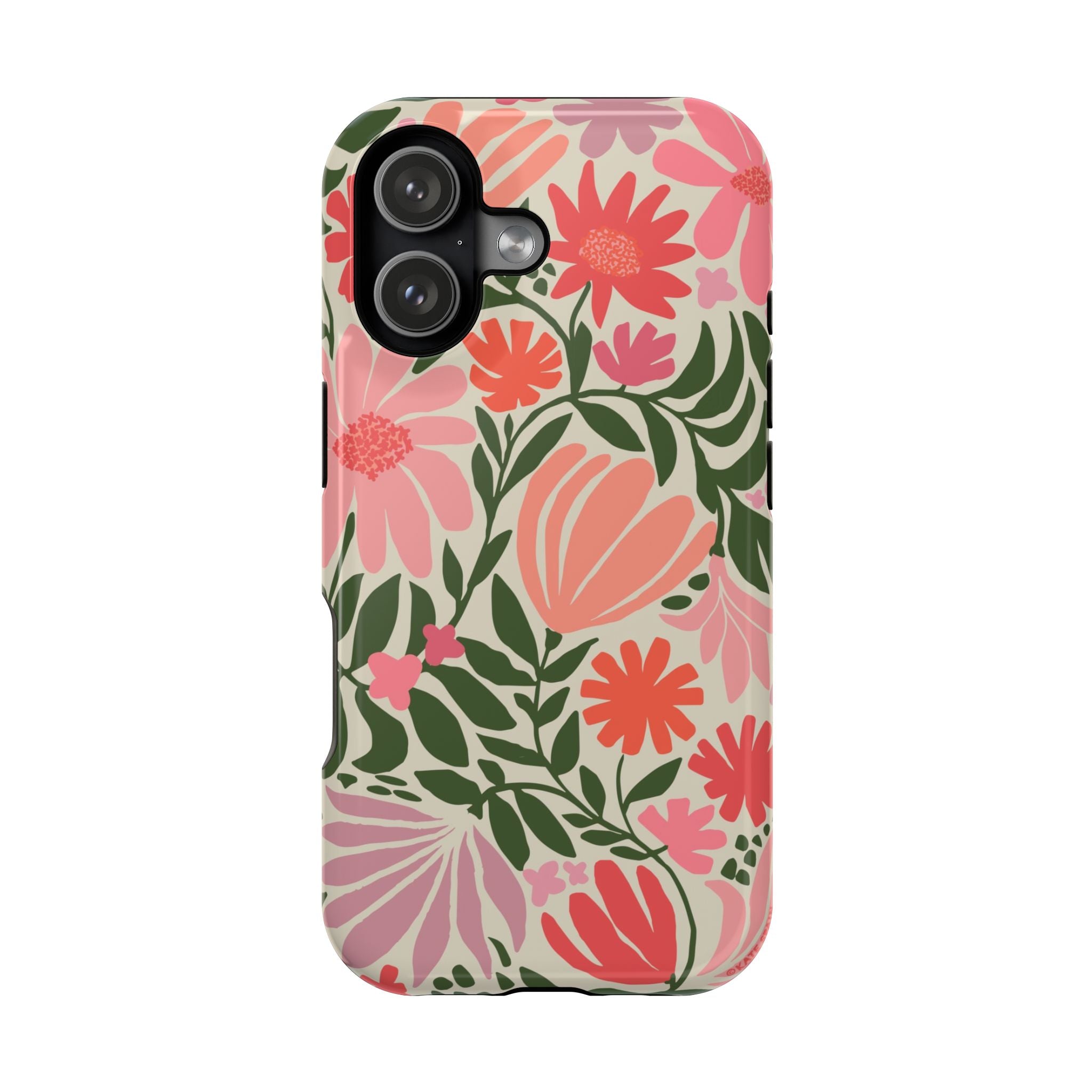 Botanica MagSafe iPhone 17 Case – Glossy | coral, pink, sage green botanical wildflower print