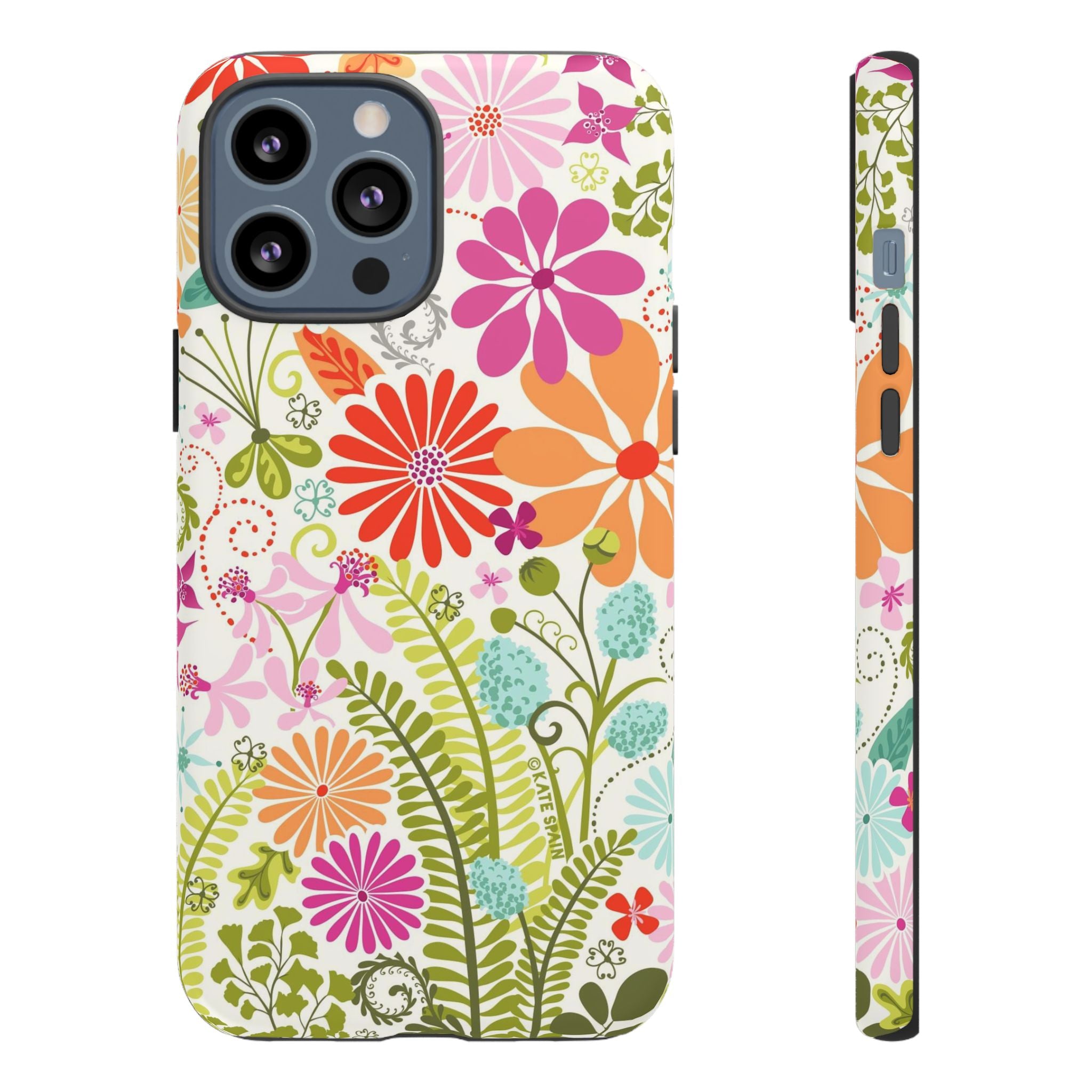 Luxury Terrain Tough iPhone 13 Pro Max Case – Matte | white, magenta, coral botanical woodland floral print