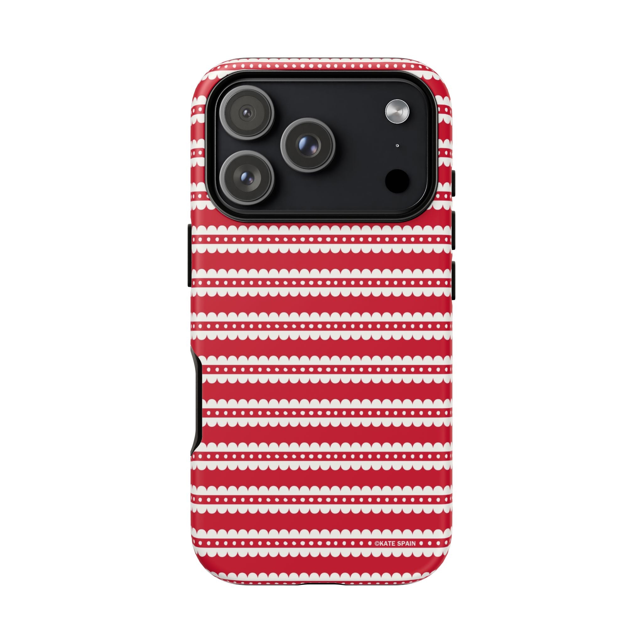 Candy Cane Stripe Tough iPhone 17 Pro Case – Matte | red, cream scalloped candy cane stripe print