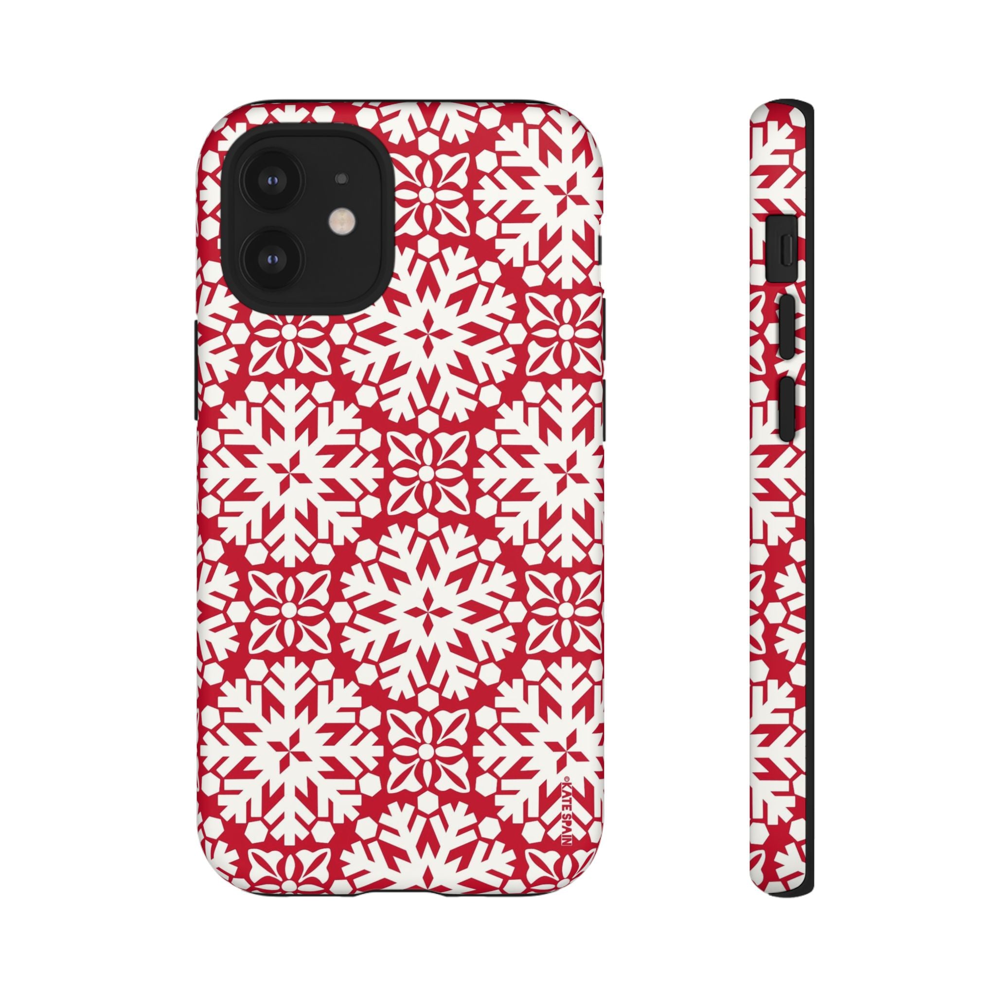 Flurry Tough iPhone 12 Mini Case – Matte | red, cream geometric snowflake medallion print