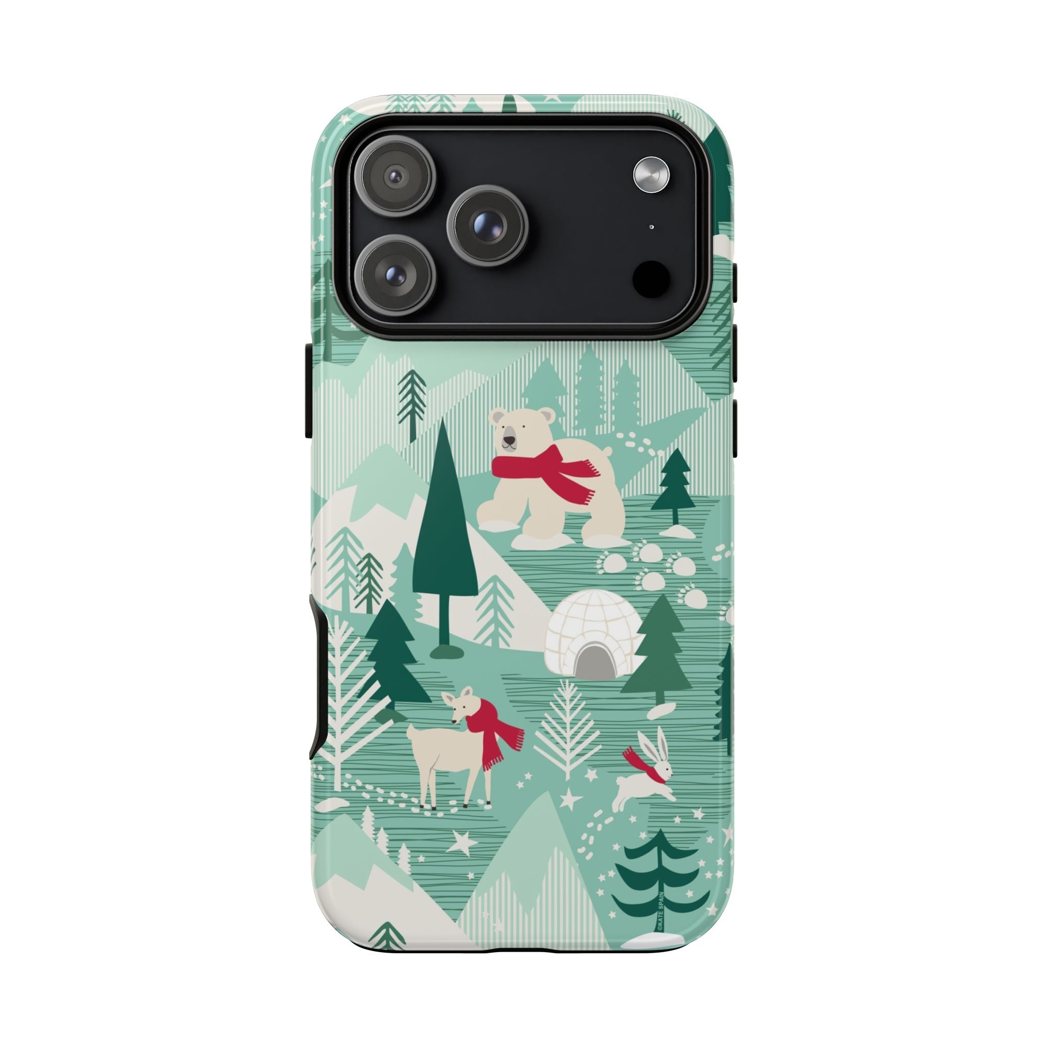 Arctica Winter Tough iPhone 17 Pro Max Case – Glossy | aqua, evergreen, white, animal frolic winter wonderland print