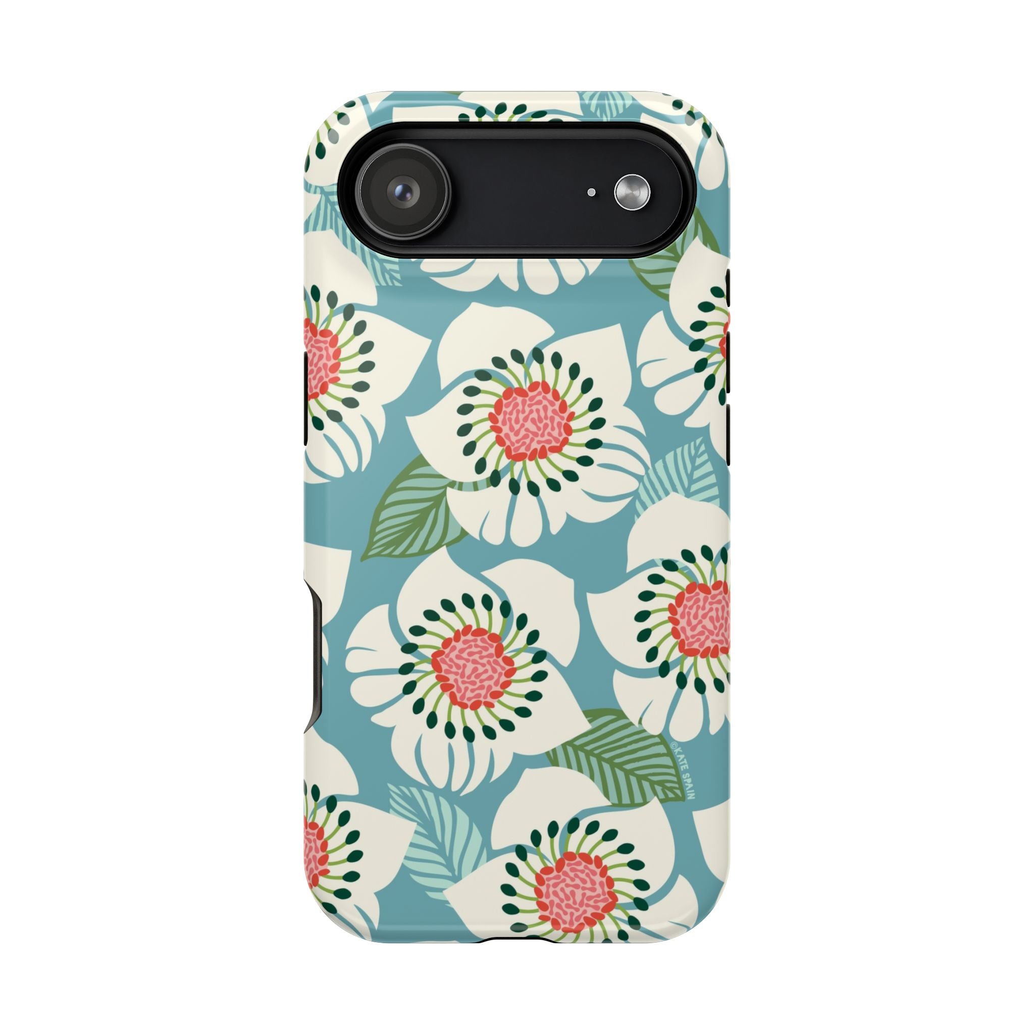 Panache Floral MagSafe iPhone 17 Air Case – Glossy | sky blue, pale cream, pink anemone floral print