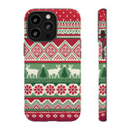 Telemark Tough iPhone 13 Pro Case – Matte | red, green, cream fair isle reindeer Nordic print